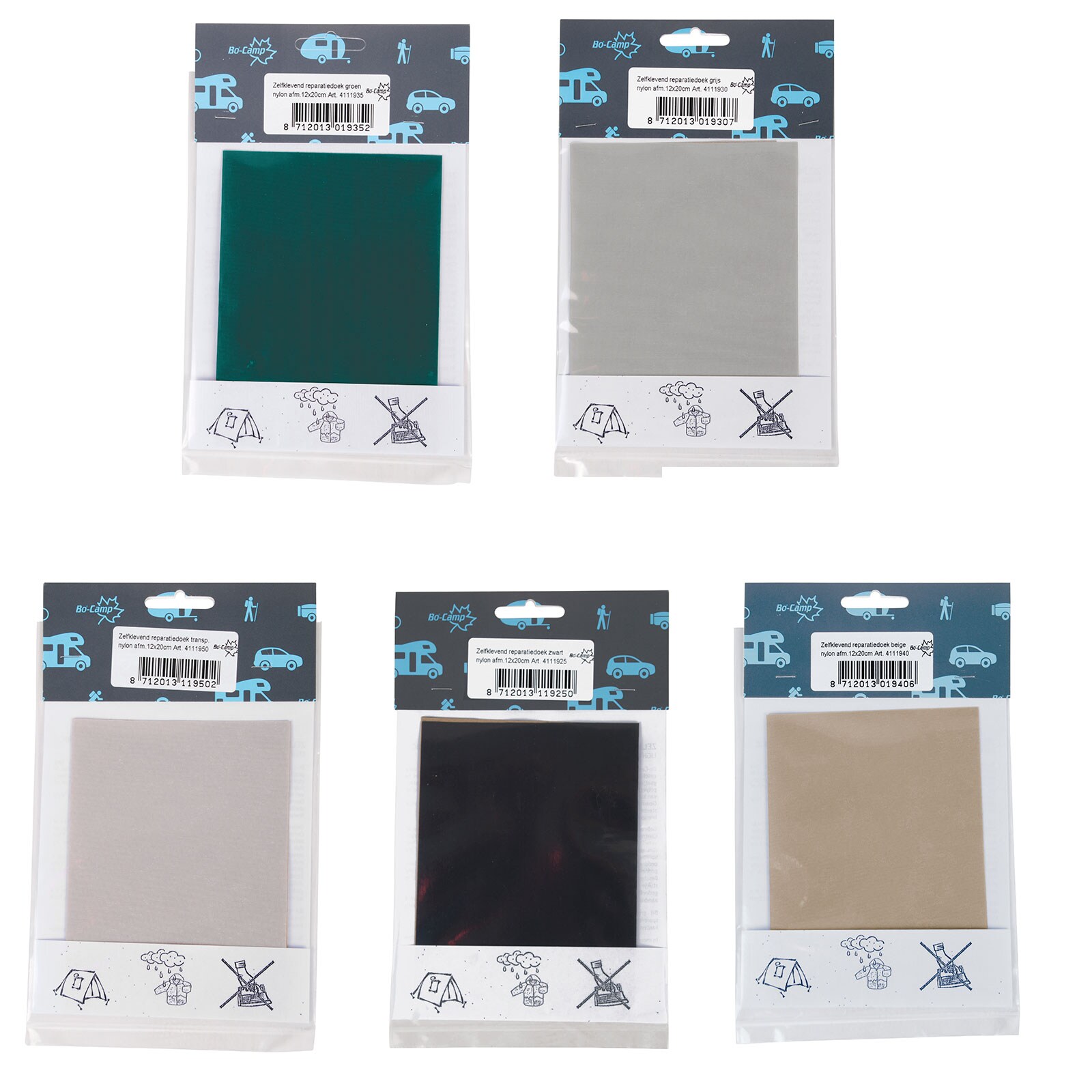 BO-CAMP Zelt Reparatur Set Nylon Tarp Flicken Stoff Band Flickset Selbstklebend Farbe: schwarz - Bild 1