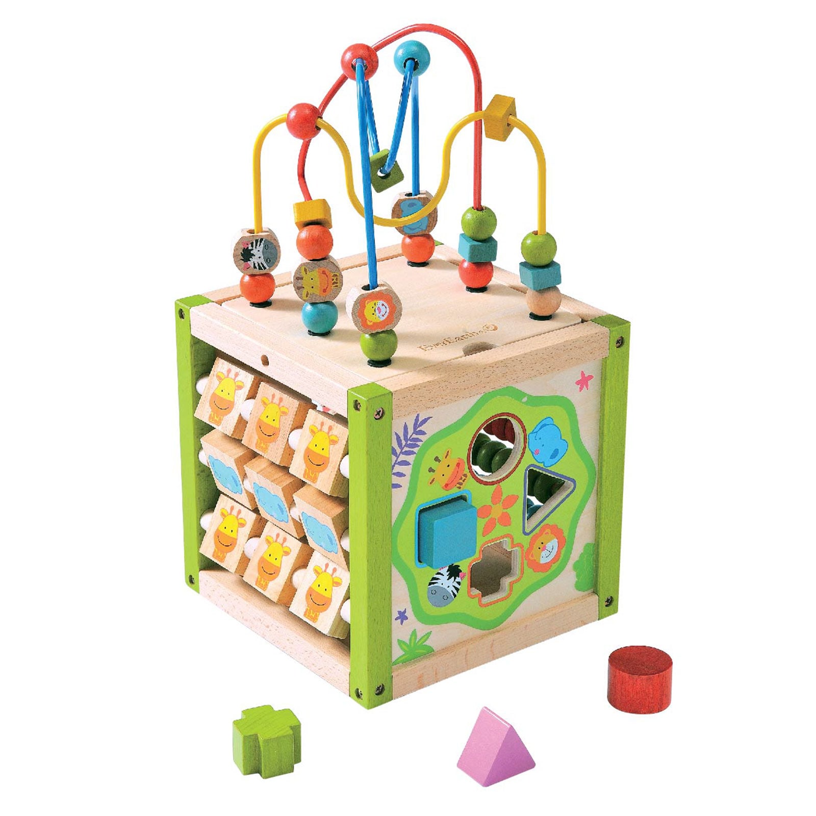 EVEREARTH Motorik W&uuml;rfel Schleife Sortier Spiel Steck Box Lern Spielzeug Holz - Bild 1