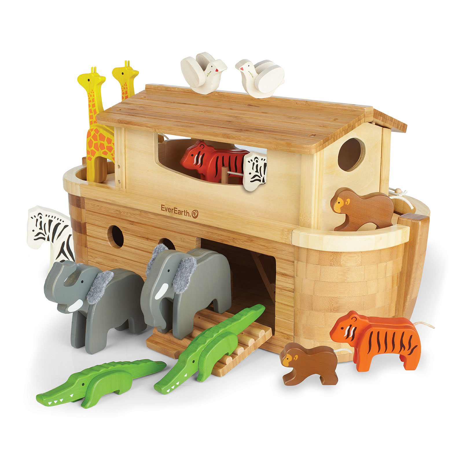 EVEREARTH Arche Noah Gro&szlig; Spiel Figuren Tiere Kinder Motorik Lern Spielzeug Holz - Bild 1