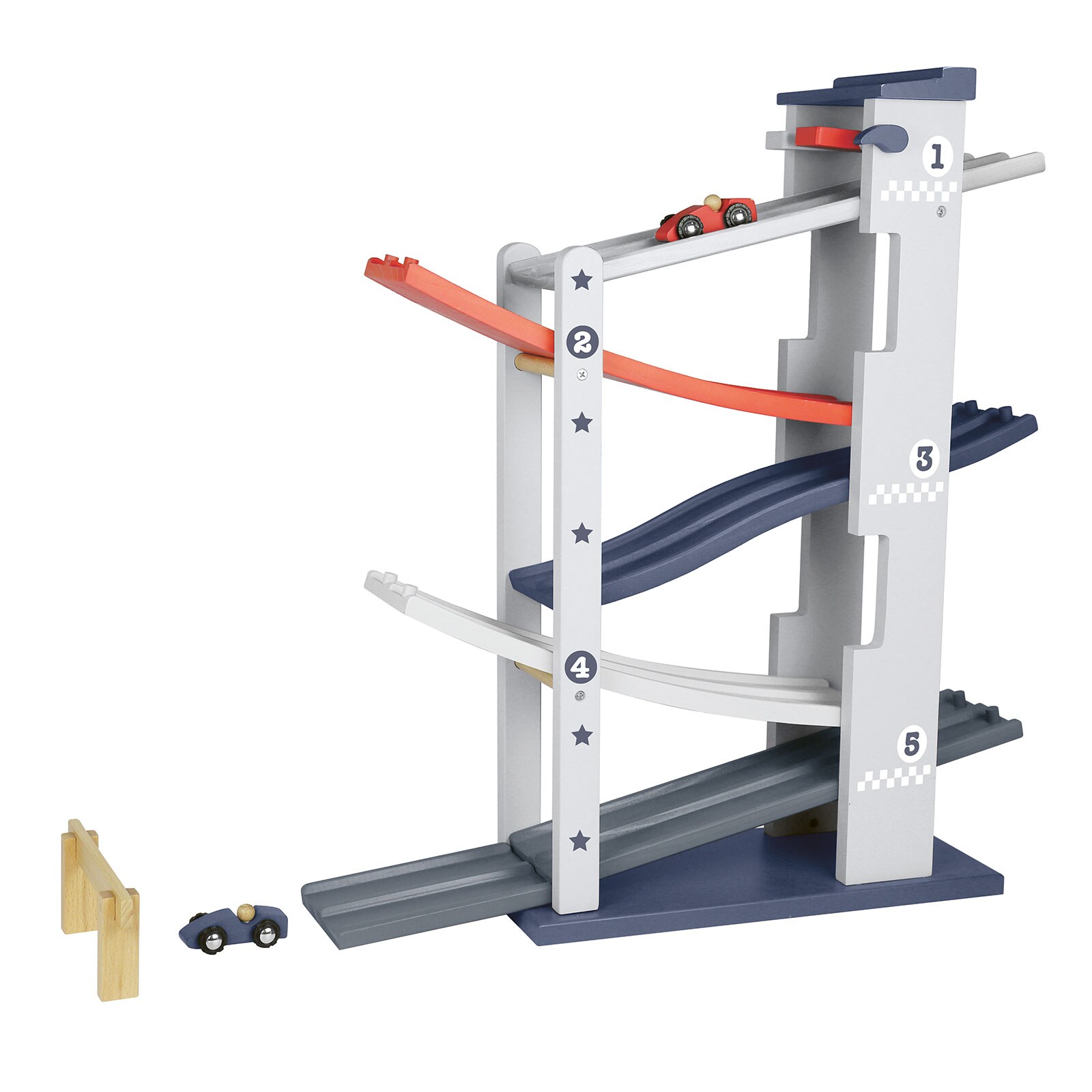 EVEREARTH Kinder Auto Rennbahn Set Spielzeug Murmelbahn Rennstrecke Turm Holz - Bild 1