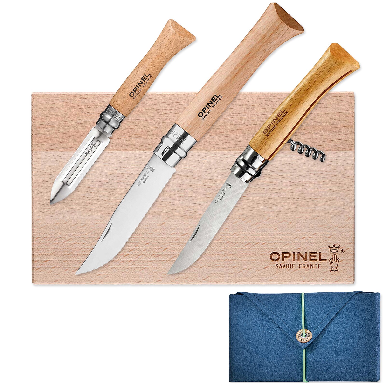 OPINEL Koch Messer Picknick Set Camping K&uuml;che Outdoor Taschen Brett Stahl Holz - Bild 1