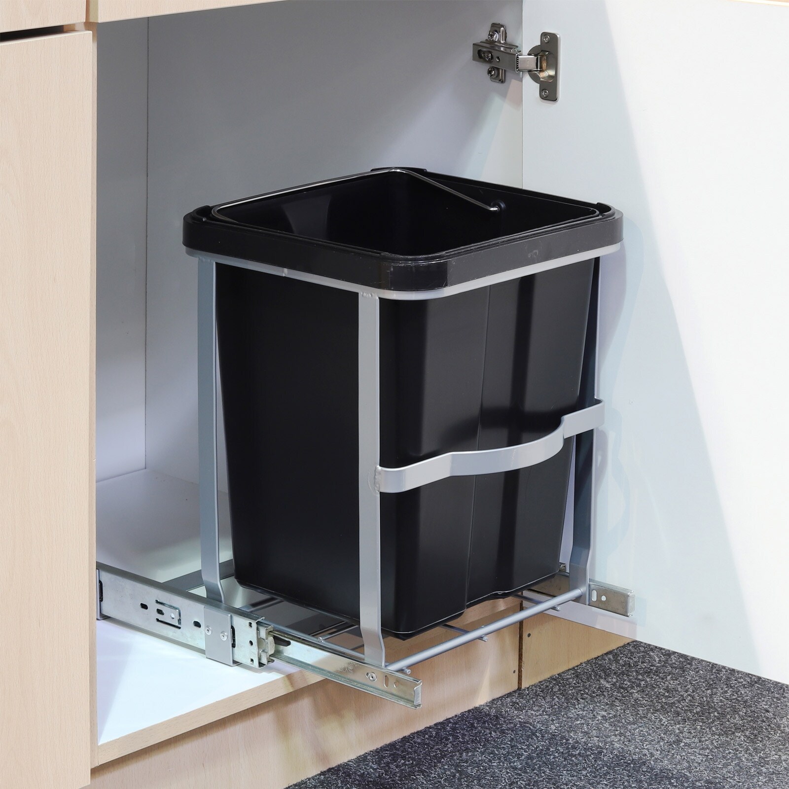 HI Teleskop M&uuml;ll Eimer K&uuml;chen Schrank Einbau Auszug Abfall Sammler Ausziehbar - Bild 1