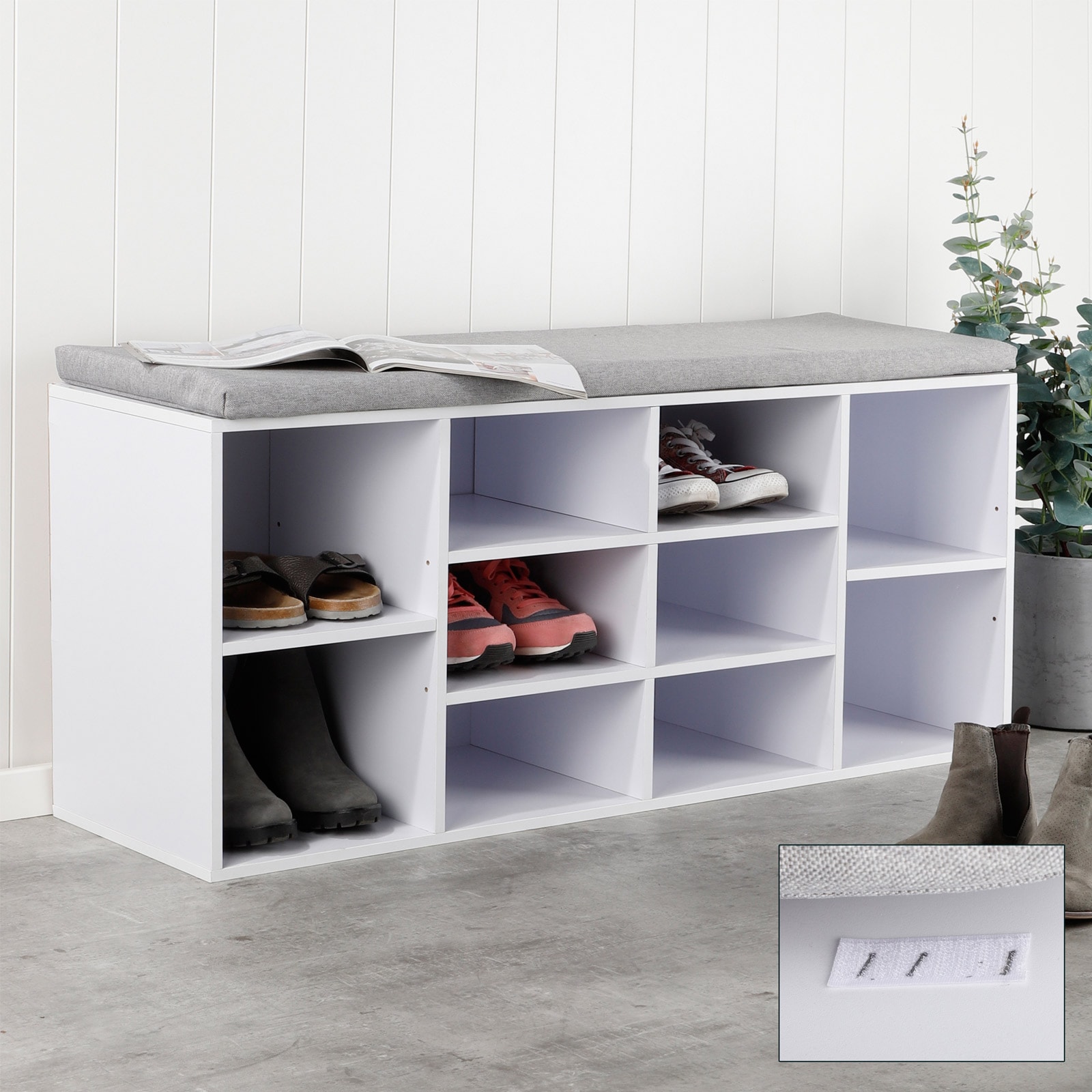 HI Schuhschrank Sitzbank Kissen Polster Schuh Regal Flur Schrank Kommode Wei&szlig; - Bild 1