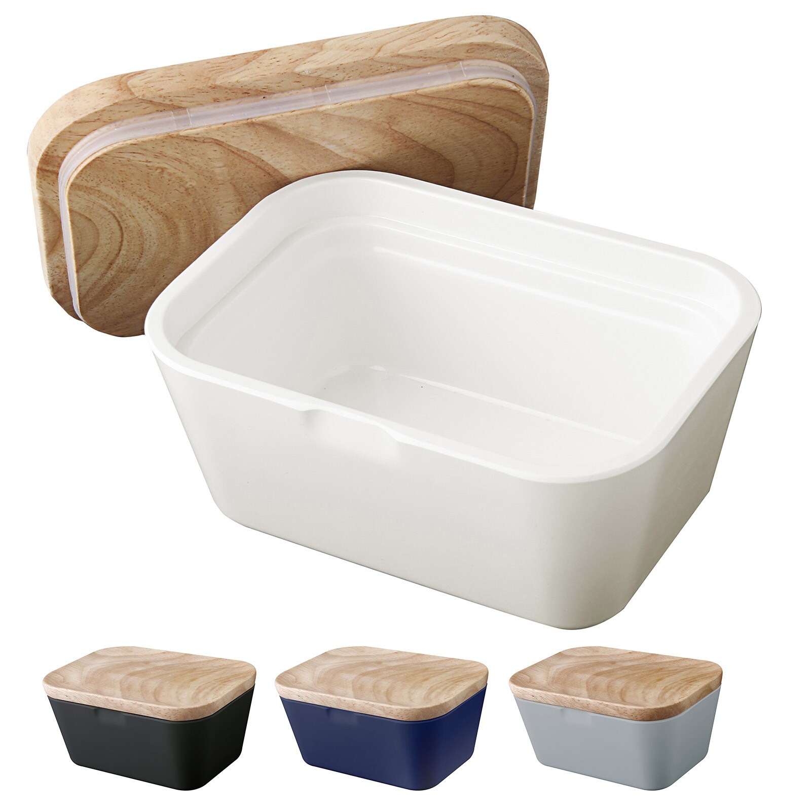 BRUNNER Melamin Butterdose Butter Schale Beh&auml;lter Holz Brett Deckel Eckig Farbe: Grau - Bild 1