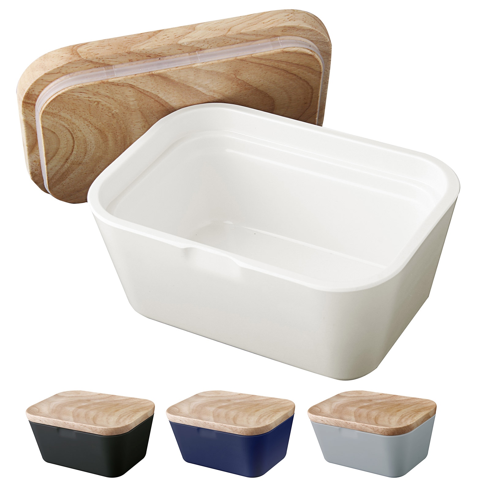BRUNNER Melamin Butterdose Butter Schale Beh&auml;lter Holz Brett Deckel Eckig Farbe: Wei&szlig; - Bild 1