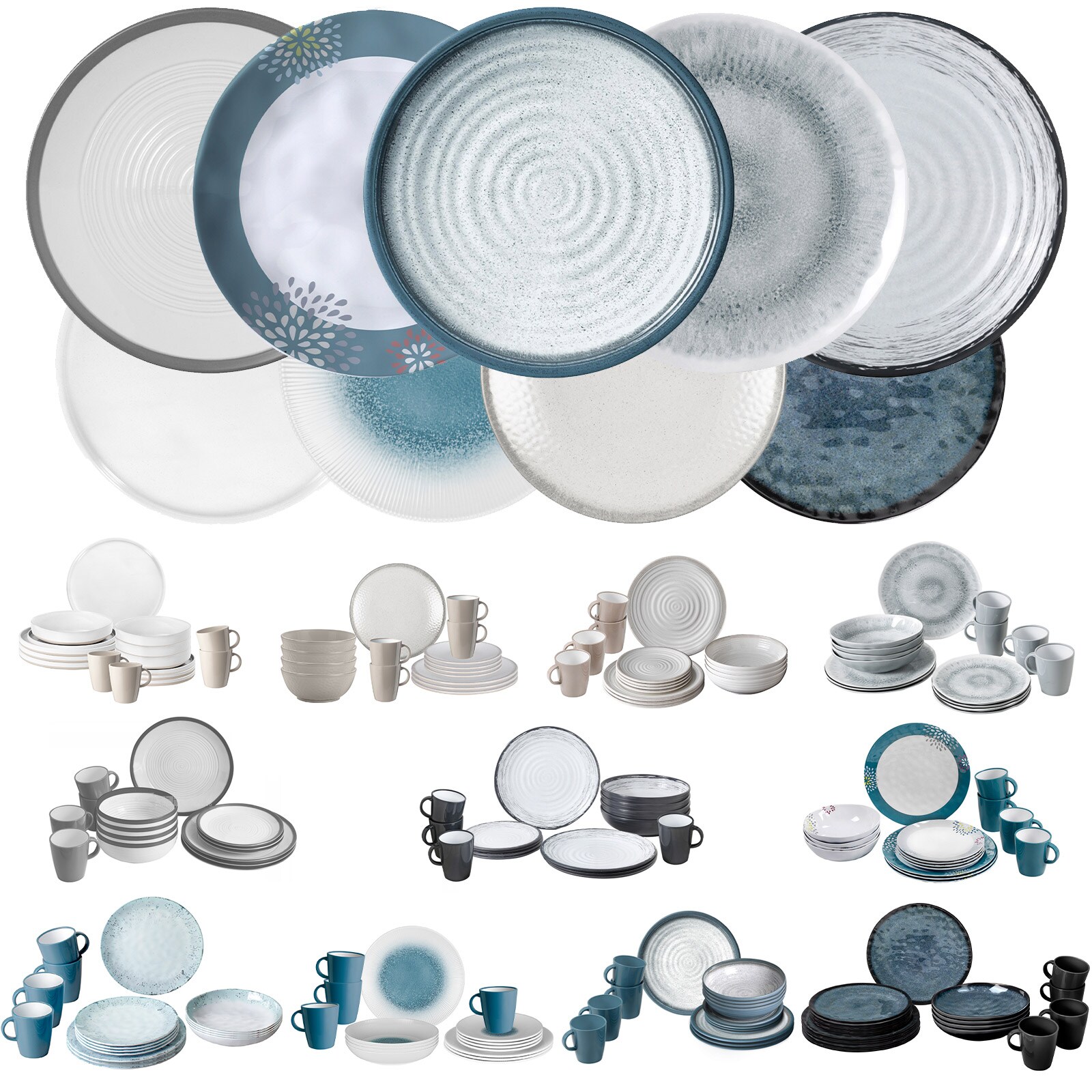 BRUNNER Melamin Ess Geschirr Set Lunch Box 16-teilig Camping Reise Teller Becher Variante: Stonetouch Pearl - Bild 1