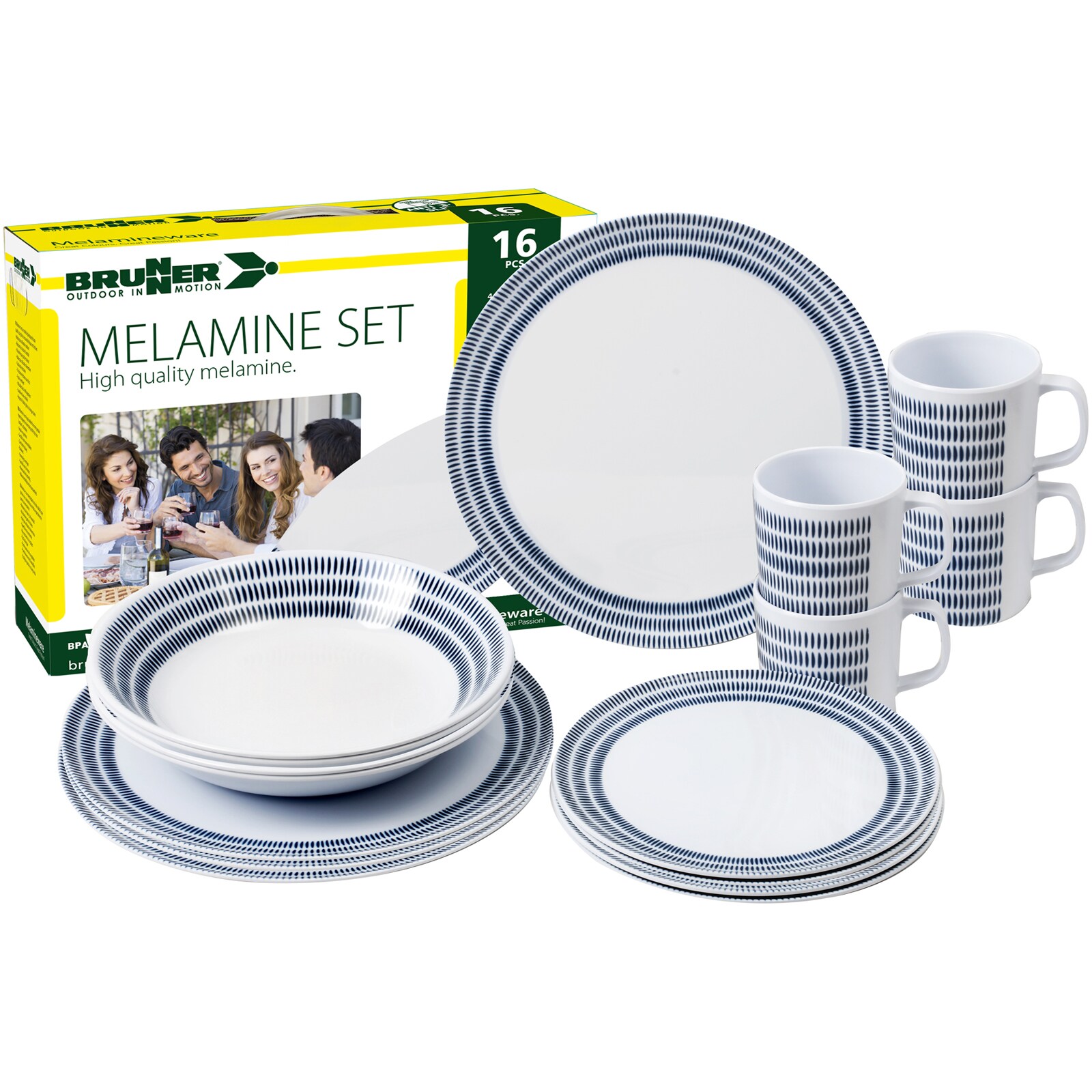 BRUNNER Melamin Ess Geschirr Set Bluebay 16-teilig Camping Reise Teller Becher - Bild 1