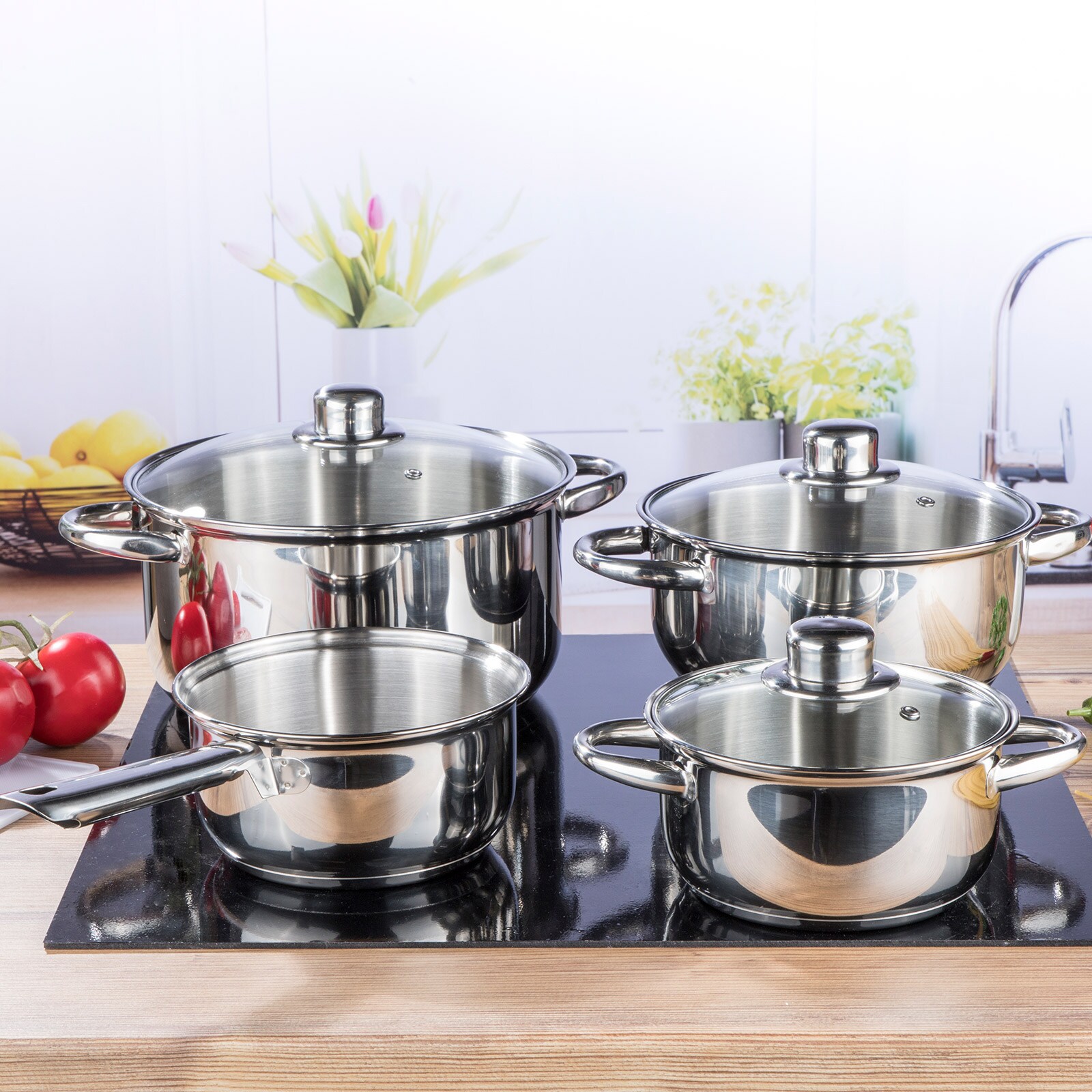HI Kochtopf Set 7tlg. XL Glas Deckel Induktion Topf Kasserolle Griff Edelstahl online kaufen bei Netto
