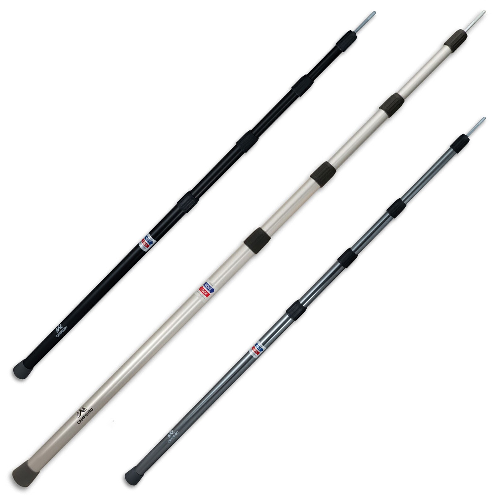 CAMPGURU Teleskop Tarp Stange Vor Zelt Sonnensegel Aufstell Gestänge Alu 250 cm Farbe: silver | 08719322166821