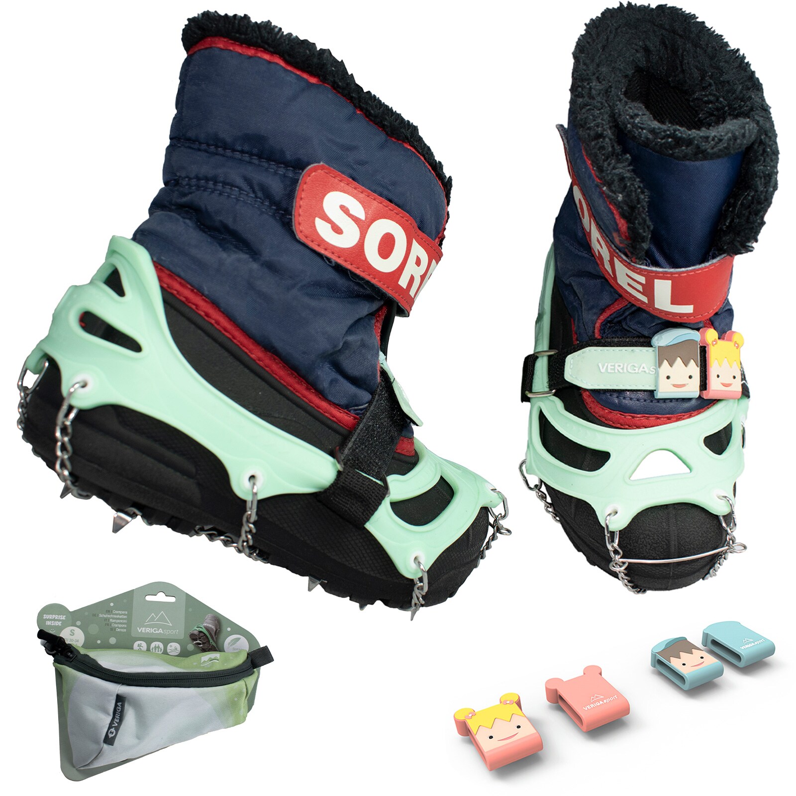 VERIGA Family Track Kids Schuhkrallen Eis Krallen Schuh Spikes Schnee Steigeisen Gr&ouml;&szlig;e: S (30-34) - Bild 1