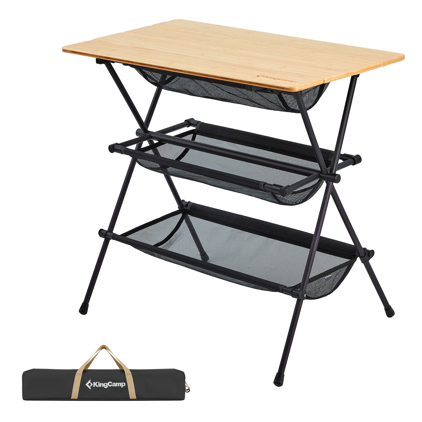 KINGCAMP Beistelltisch Camping K&uuml;chen Tisch Rolltisch Grill BBQ Alu Bambus Holz - Bild 1
