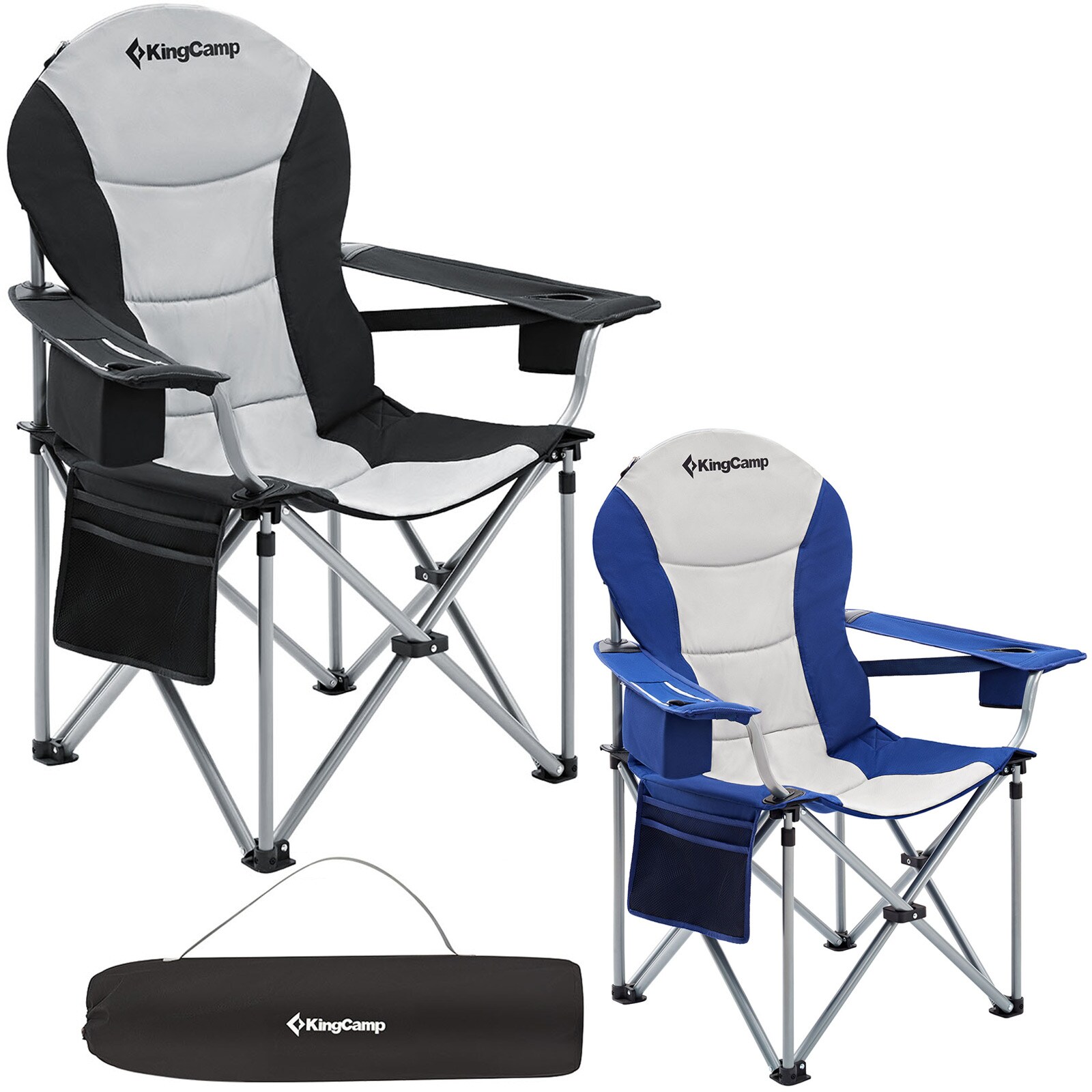 KINGCAMP Camping Falt Stuhl Klapp Sessel Garten Angel Outdoor Kühltasche 160 kg Farbe: Black/Light Grey | 04260607983786