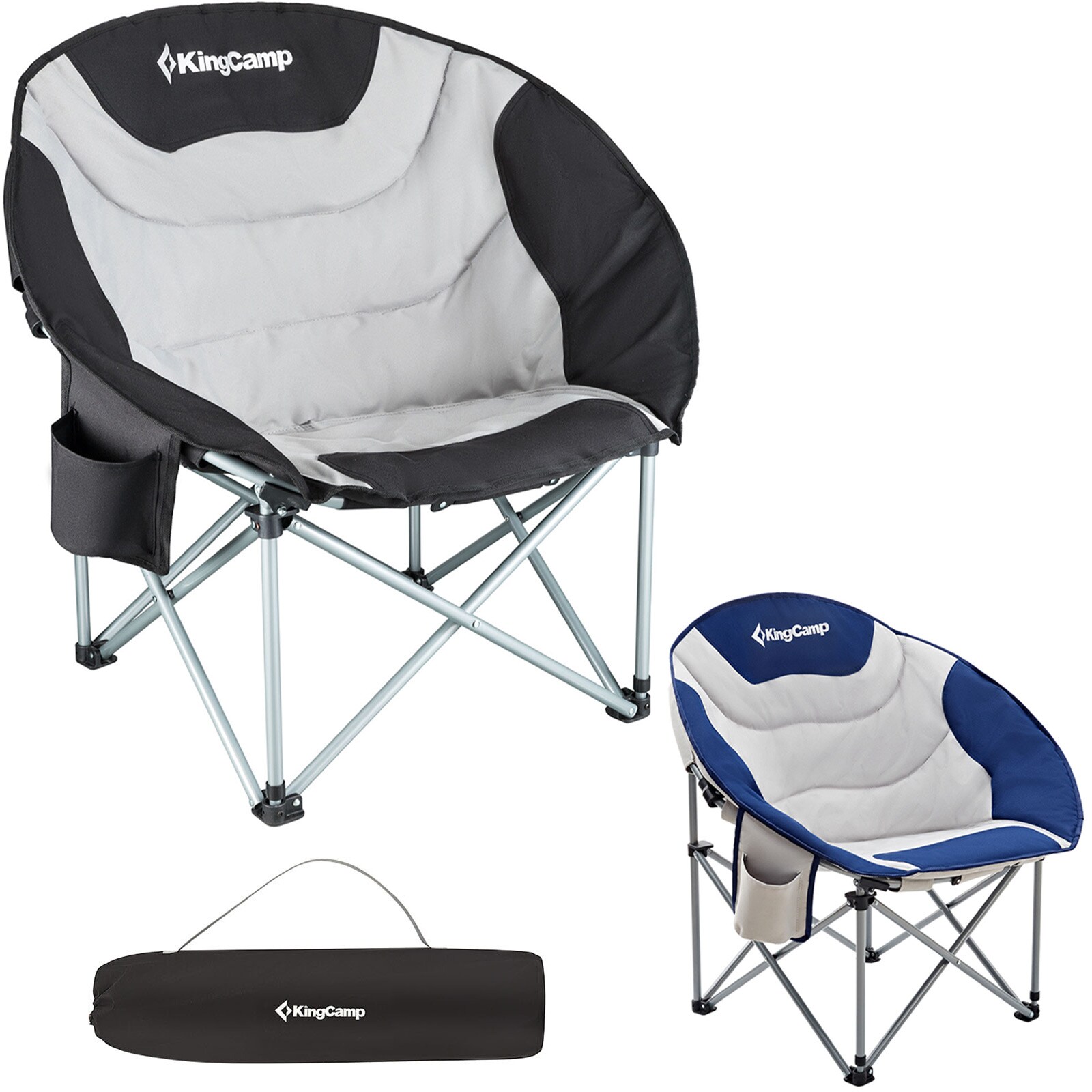 KINGCAMP MoonChair XL Camping Klapp Stuhl Garten Falt Sessel Kühltasche 150 kg Farbe: Black/Light Grey | 04260607983854