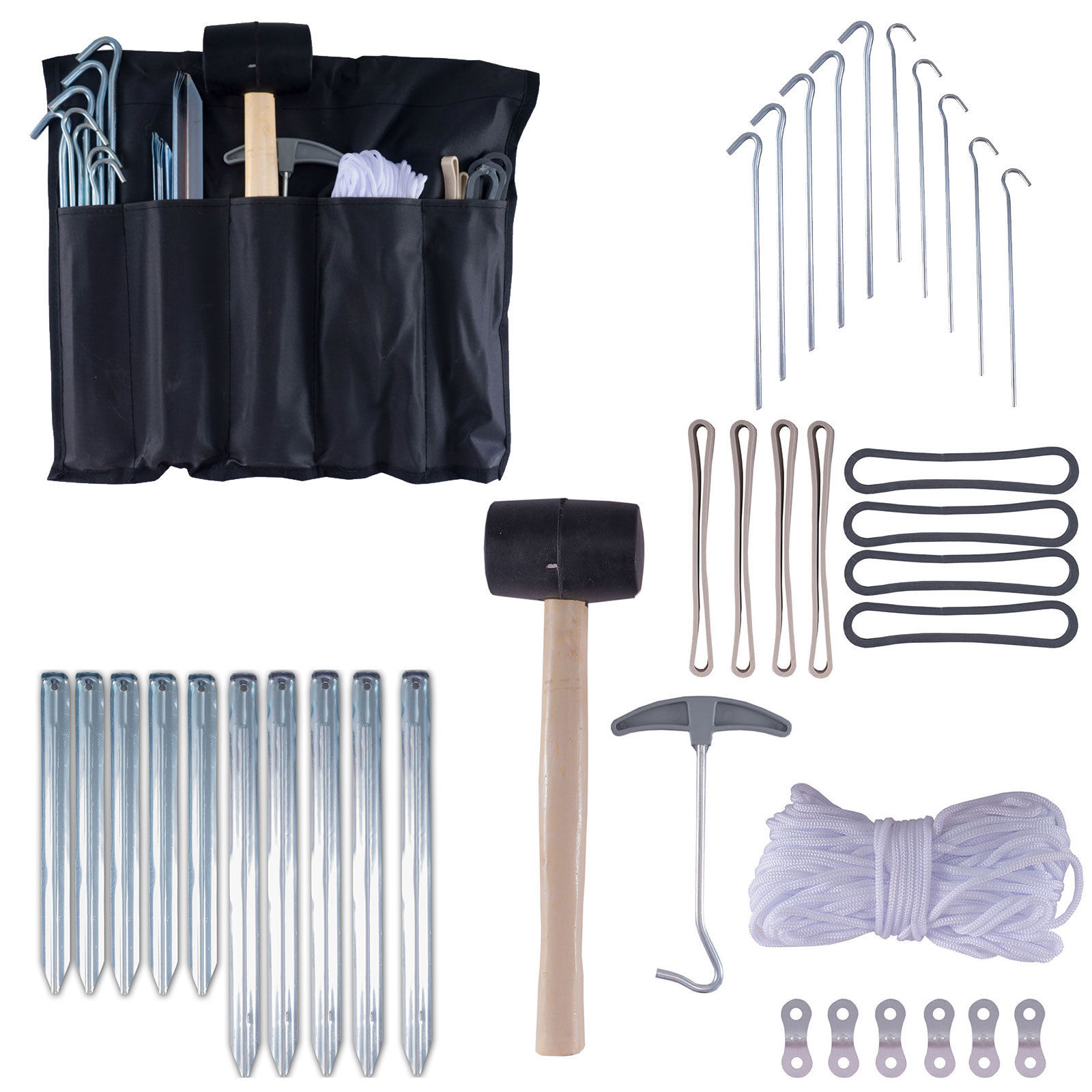 OUTDOOR Zelt Zubeh&ouml;r Aufbau Set 34tlg Hering Ersatz Camping Markise Sonnensegel - Bild 1