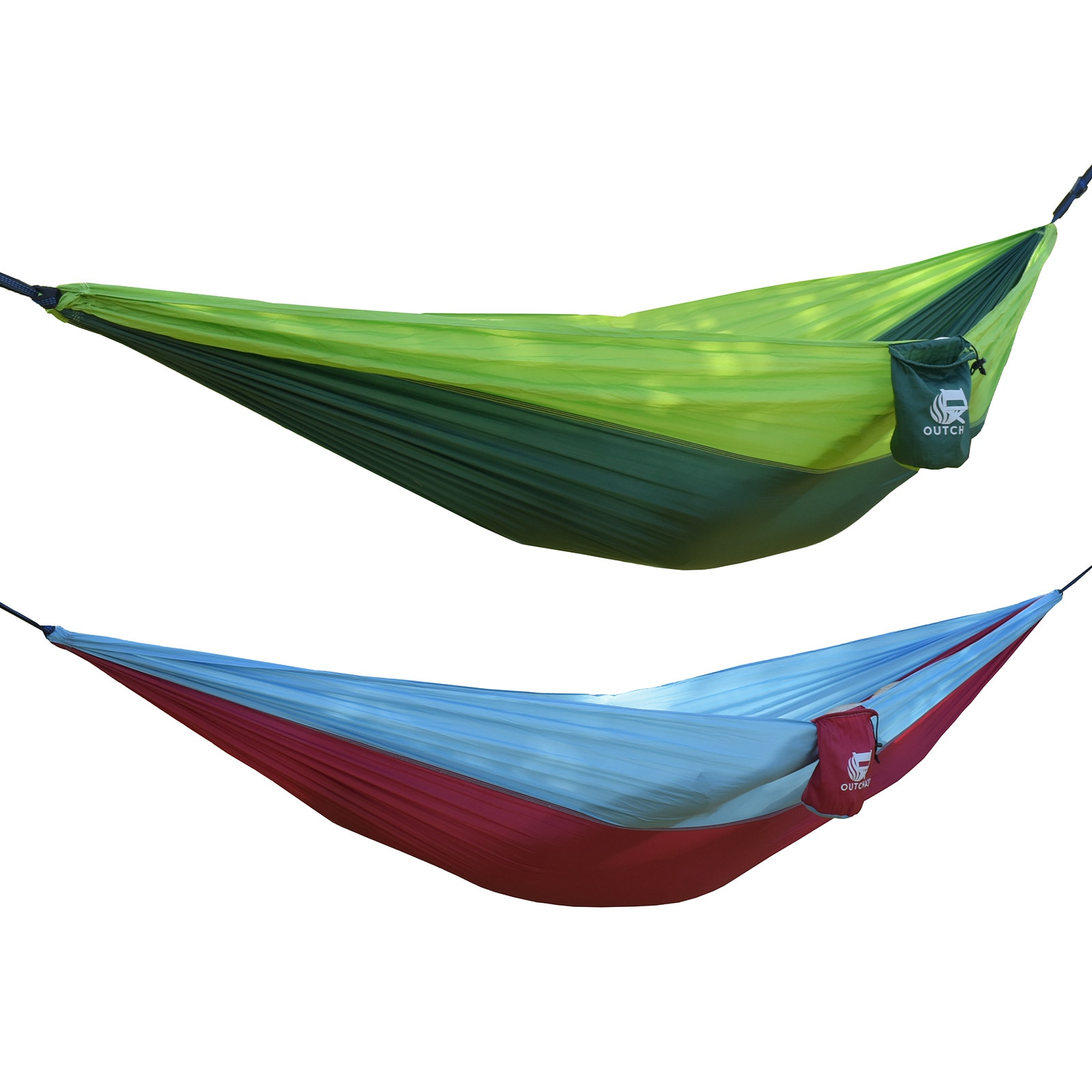 OUTCHAIR Mini Reise H&auml;ngematte Hang Out Camping Wetterfest Nylon XL 780 g Leicht Farbe: Gr&uuml;n/dunkelgr&uuml;n - Bild 1