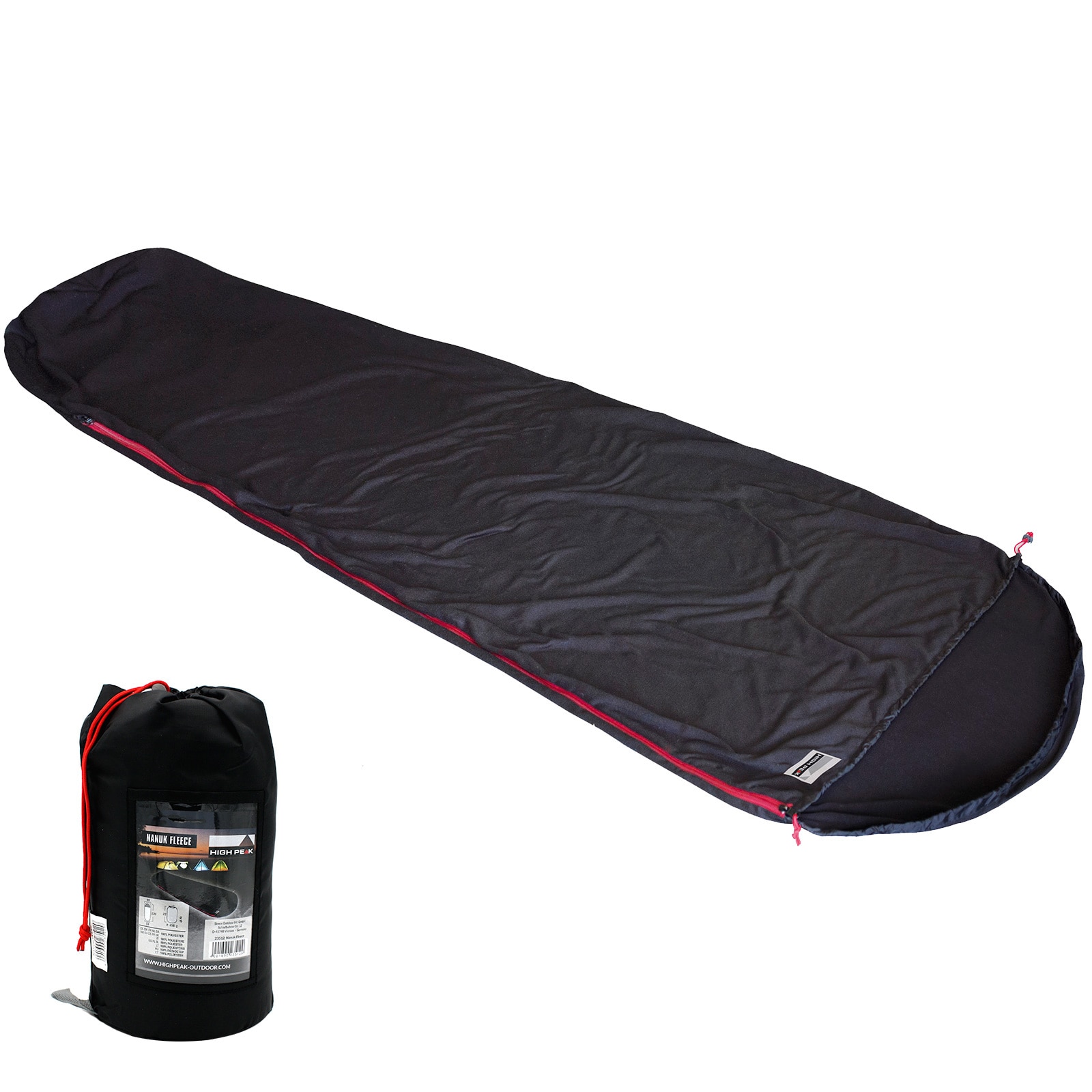 HIGH PEAK Schlafsack Inlett Nanuk Mumie Fleece H&uuml;tten Sommer Schlafsack Camping - Bild 1