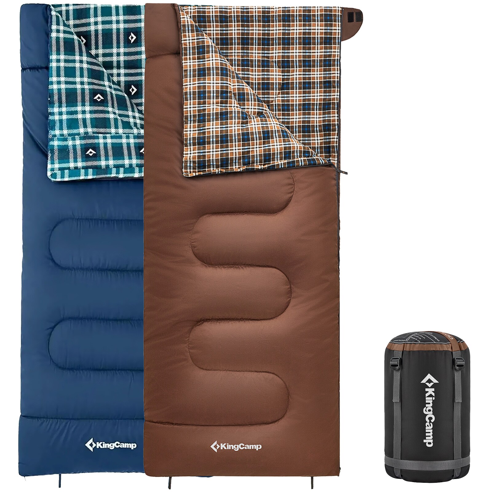 KINGCAMP Deckenschlafsack Snowflake 400 Winter Schlafsack XL Breit Baumwolle -15 Farbe: cappuccino, Variante: Zipper Rechts - Bild 1