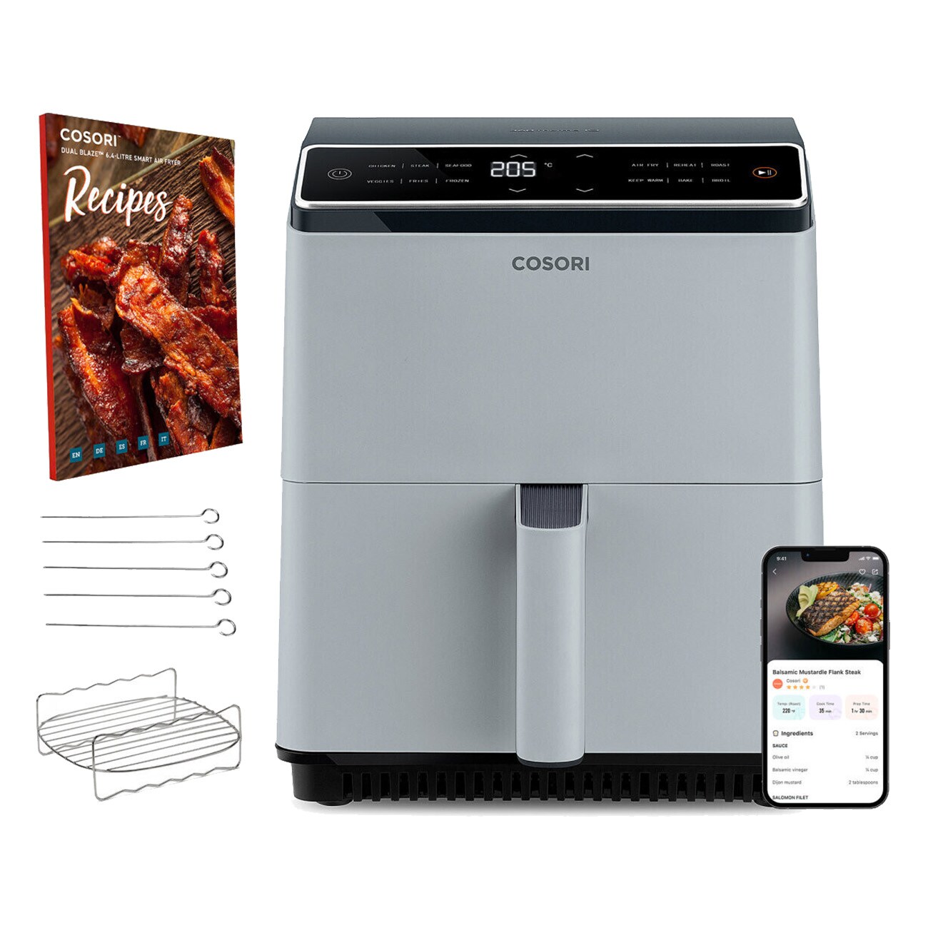 Cosori CAF-P583S-AEUR 6.4-Liter Smart Dual Blaze Hellgrau grau Hei&szlig;luftfritteuse - Bild 1