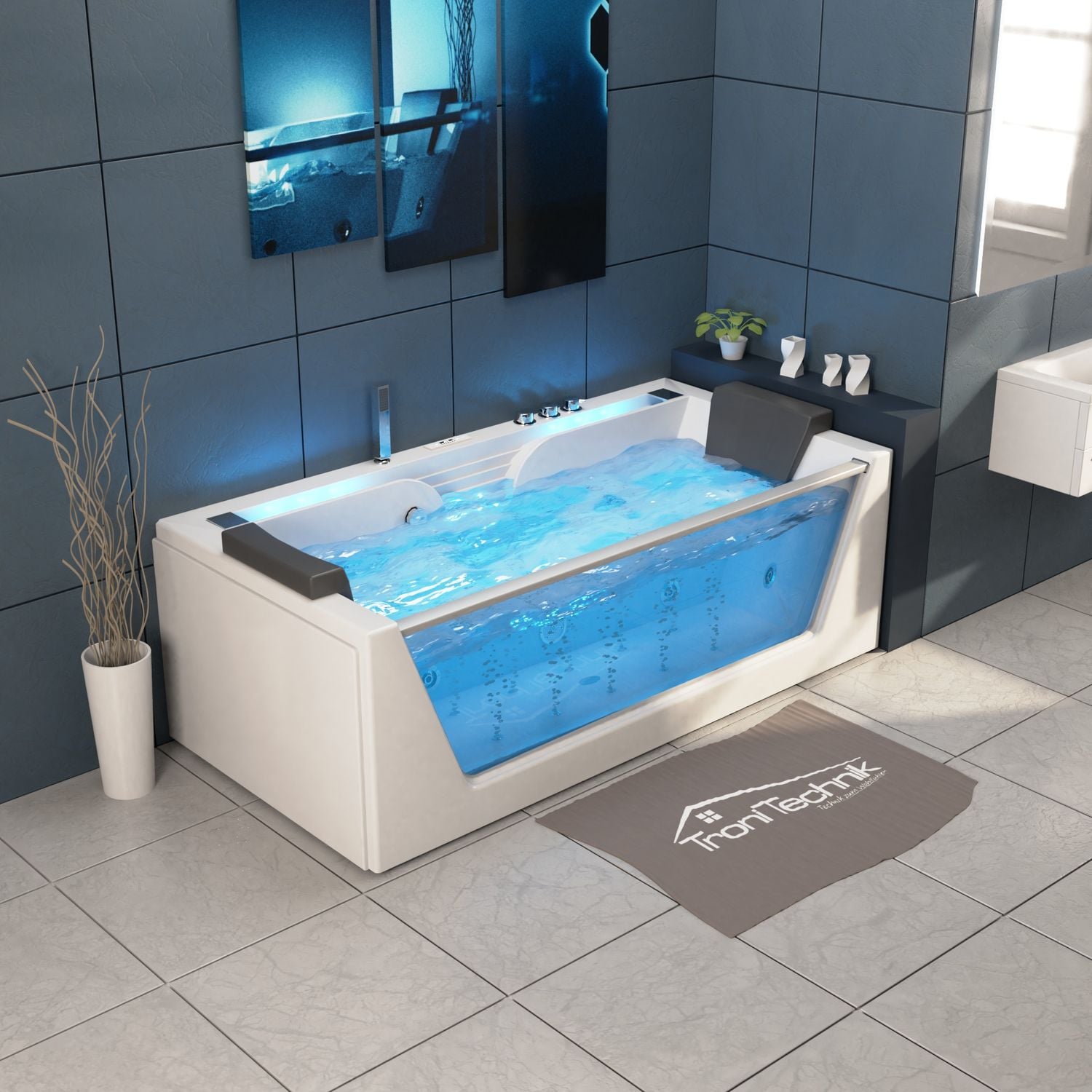 TroniTechnik&reg; Whirlpool Badewanne KOS 2 179cm x 85cm mit Heizung, Hydromassage, Bachlauf und Farblichtherapie, Sanit&auml;racryl - Bild 1