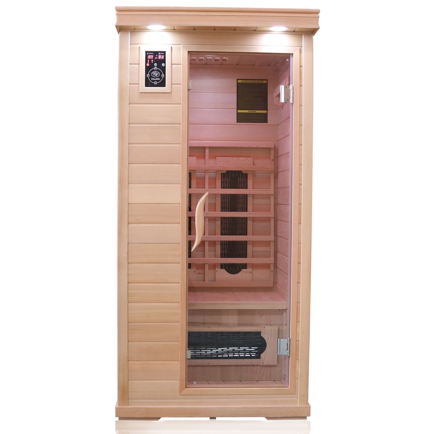 Dewello® Infrarotkabine WINDSOR 90x90cm, inkl. 4 Keramikstrahler, Bodenstrahler und Zubehör, 1 Person Infrarotsauna