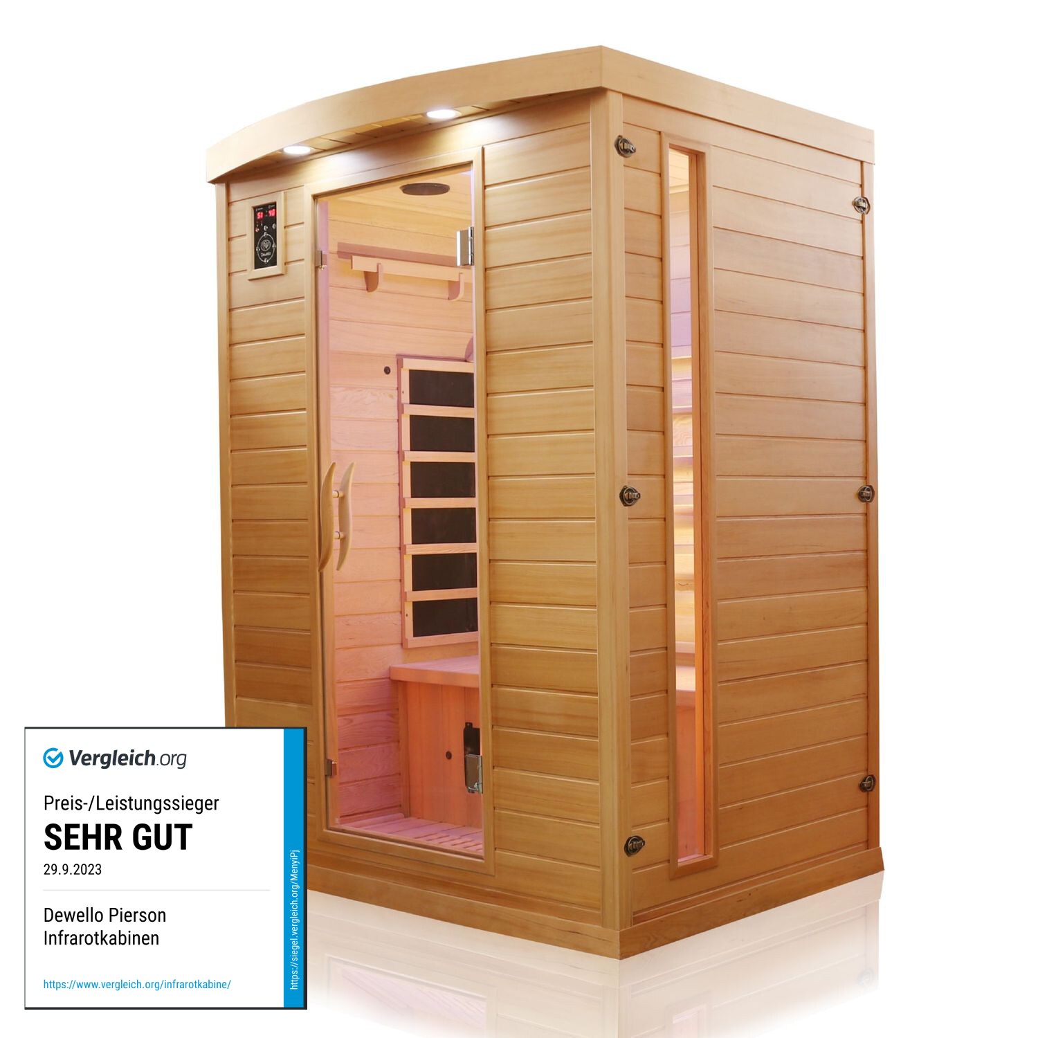Dewello® Infrarotkabine Infrarotsauna PIERSON 135cm x 105cm inkl. 5 Vollspektrumstrahler, 3 Karbonstrahler, 2 Personen | 04251575100091