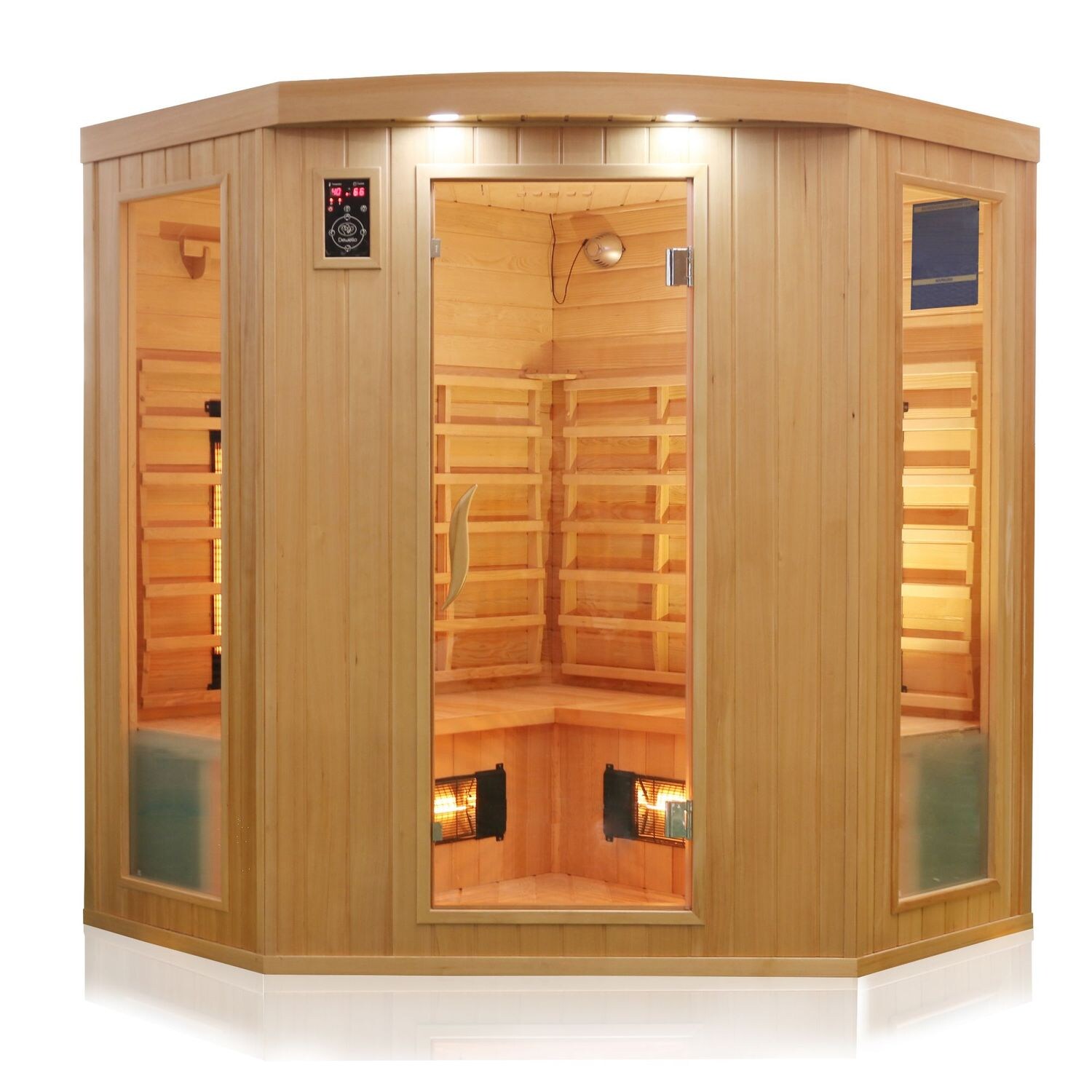 Dewello® Infrarotkabine Infrarotsauna HALEY 160cm x 160cm inkl. 8 Vollspektrumstrahler, Bodenstrahler, Radio, Farblicht | 04251575100176