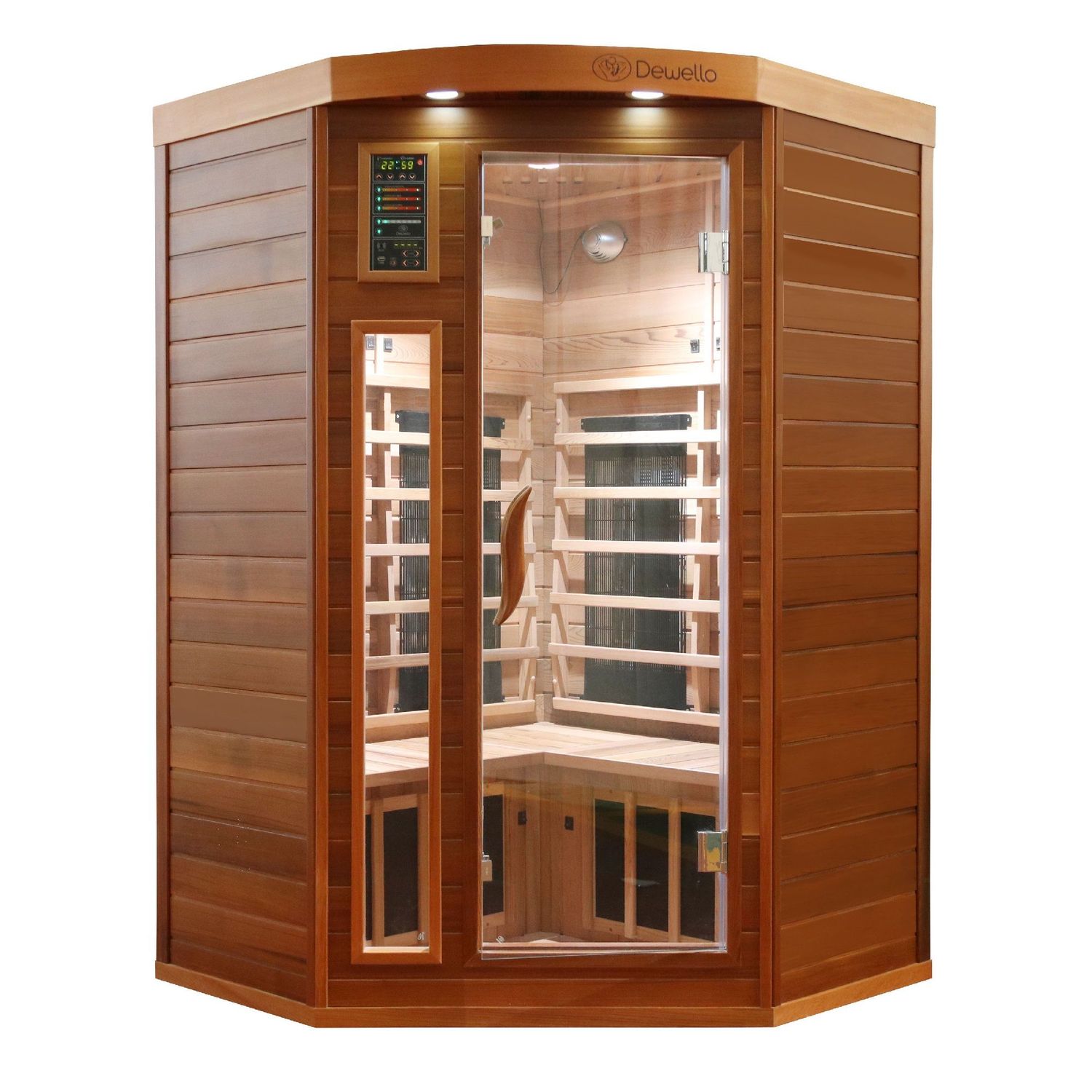 Dewello&reg; Infrarotkabine Infrarotsauna LAKEFIELD PRO Zeder 120cm x 120cm inkl. 4 Duo-Strahler, 2 Vollspektrumstrahler, 2 Karbonstrahler - Bild 1