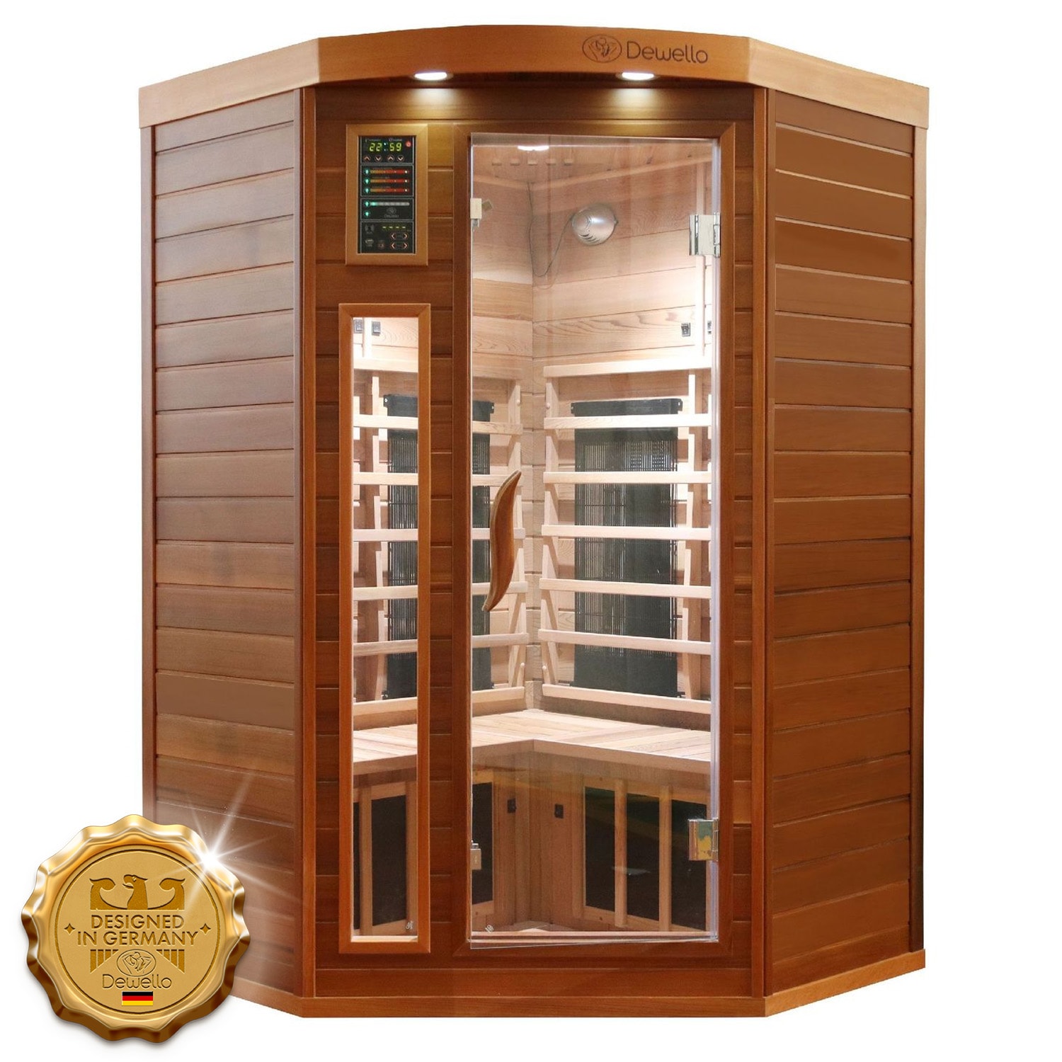 Dewello&reg; Infrarotkabine Infrarotsauna LAKEFIELD PRO Zeder 140cm x 140cm inkl. 4 Duo-Strahler, 2 Vollspektrumstrahler, 2 Karbonstrahler - Bild 1