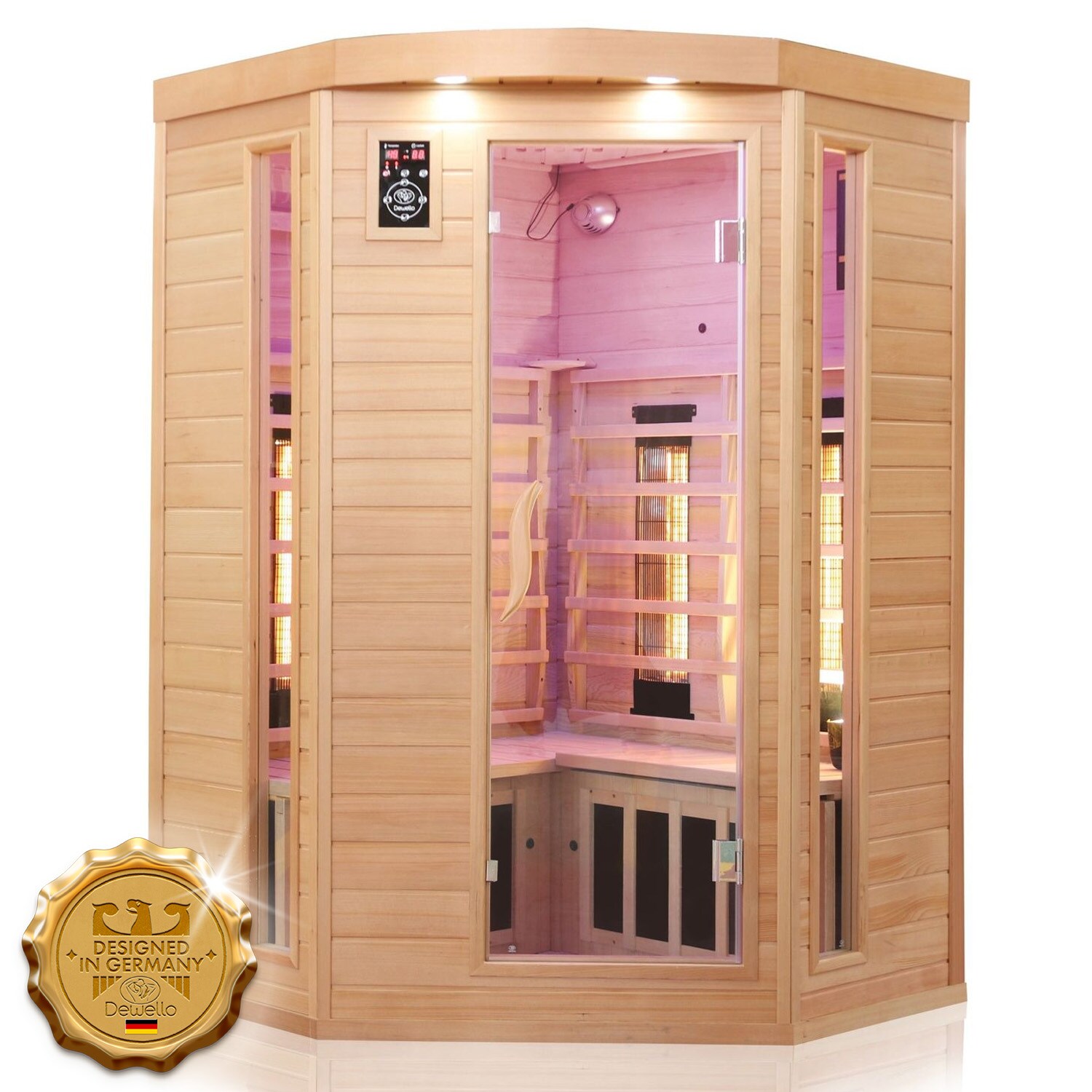 Dewello® Infrarotkabine Infrarotsauna LAKEFIELD 3 120cm x 120cm inkl. 5 Vollspektrumstrahler, 5 Karbonstrahler, 2 Personen | 04251575100268