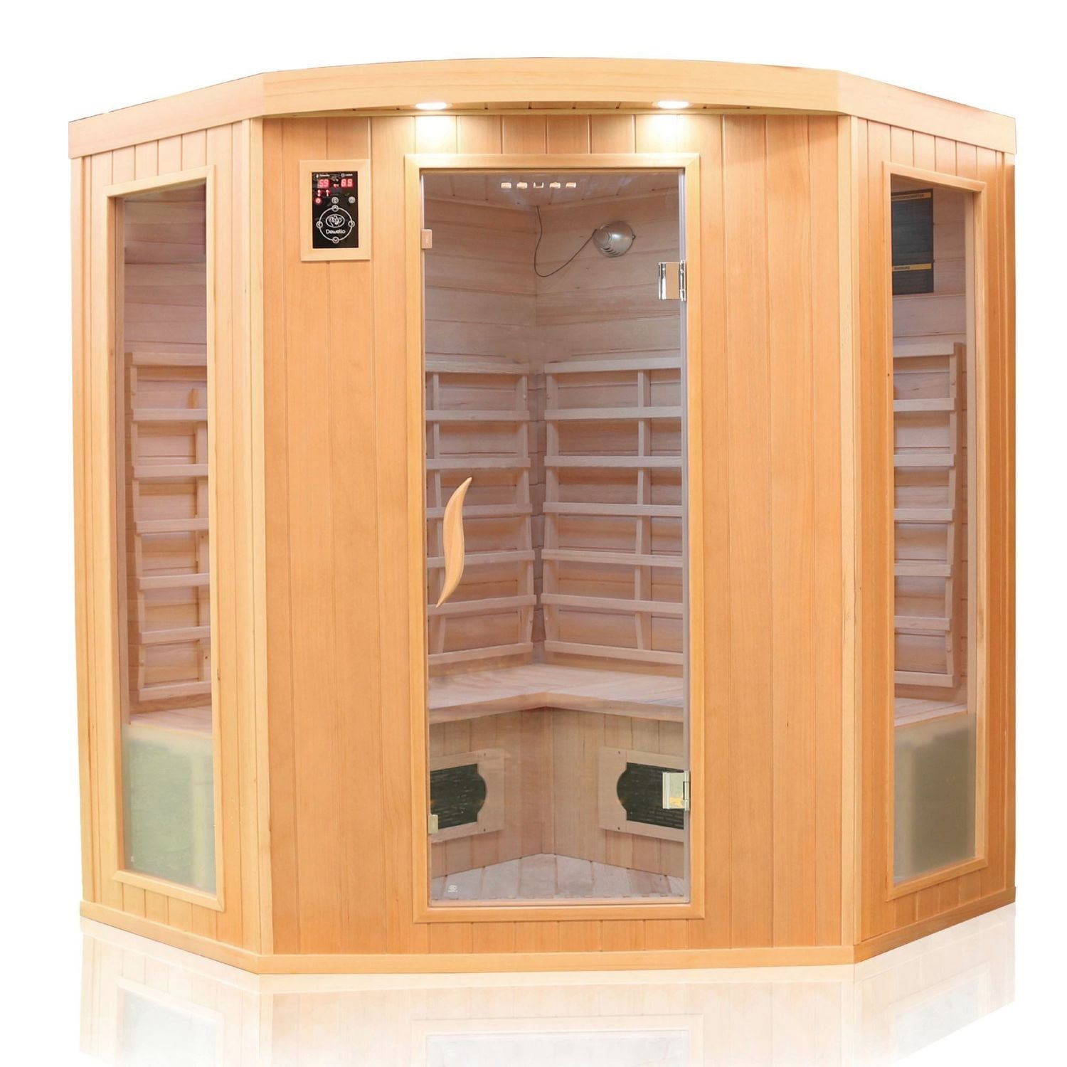 Dewello® Infrarotkabine Infrarotsauna HALEY 160cm x 160cm inkl. 8 Keramikstrahler, Bodenstrahler und Zubehör, Farblicht, LED
