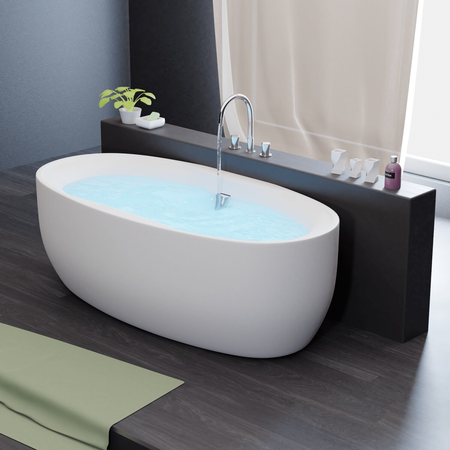 TroniTechnik® Freistehende Badewanne DOKOS Maße ca. 180 x 100 x 60cm Wanne - Füllmenge 210 Liter, aus Acryl mit Siphon