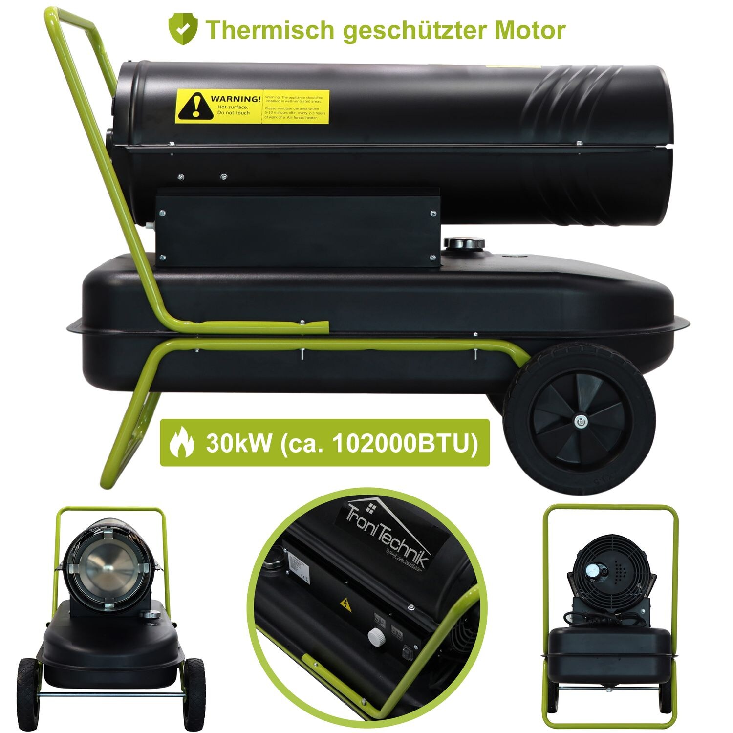 TroniTechnik® Heizkanone Dieselheizgebläse Dieselheizer 30kW Diesel Heißluftgenerator 230V, Heizleistung 30 kW, 36l Tank | 04062048007546