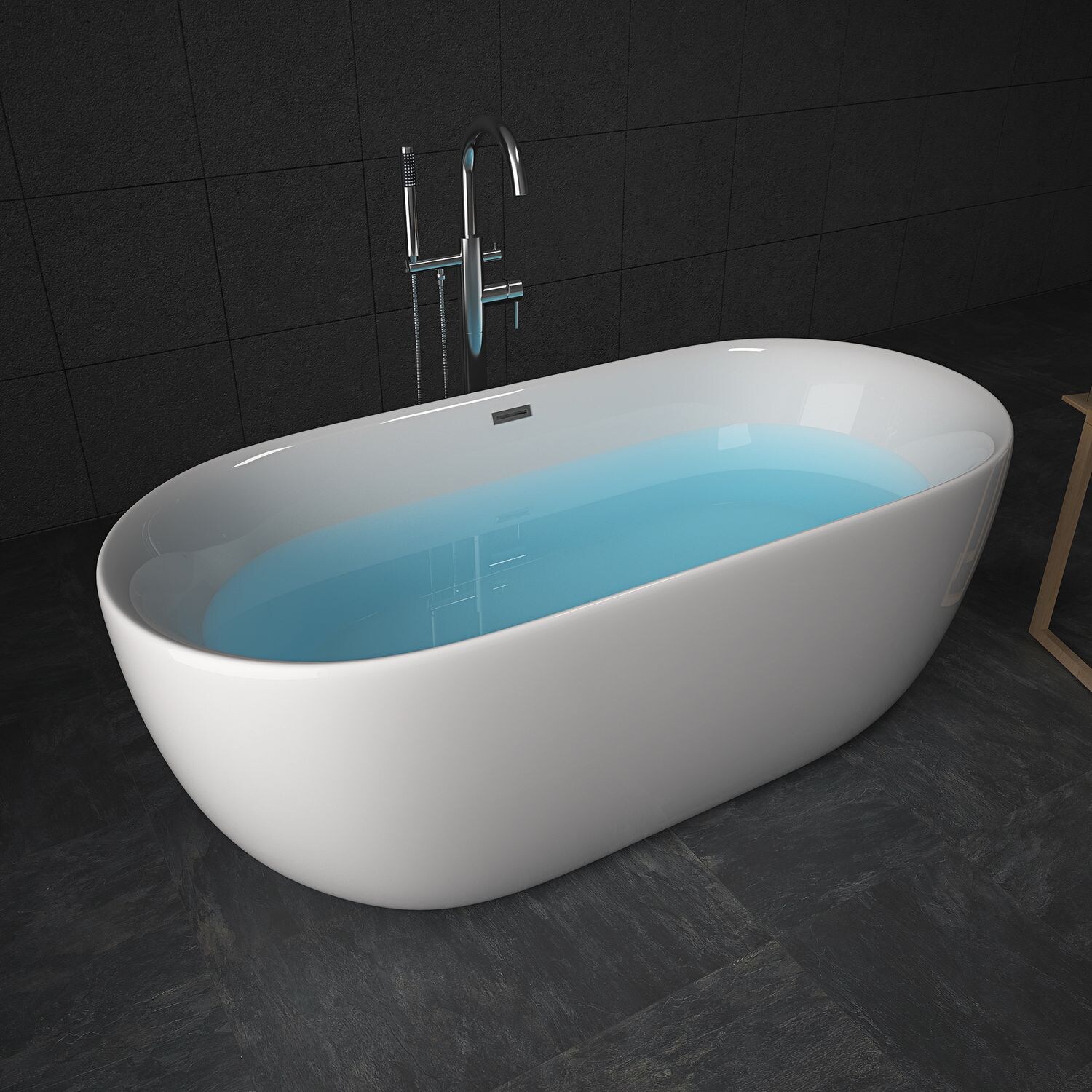 TroniTechnik® Freistehende Badewanne SIFNOS Maße ca. 170 x 80 x 58cm Wanne - Füllmenge 195 Liter, aus Acryl mit Siphon