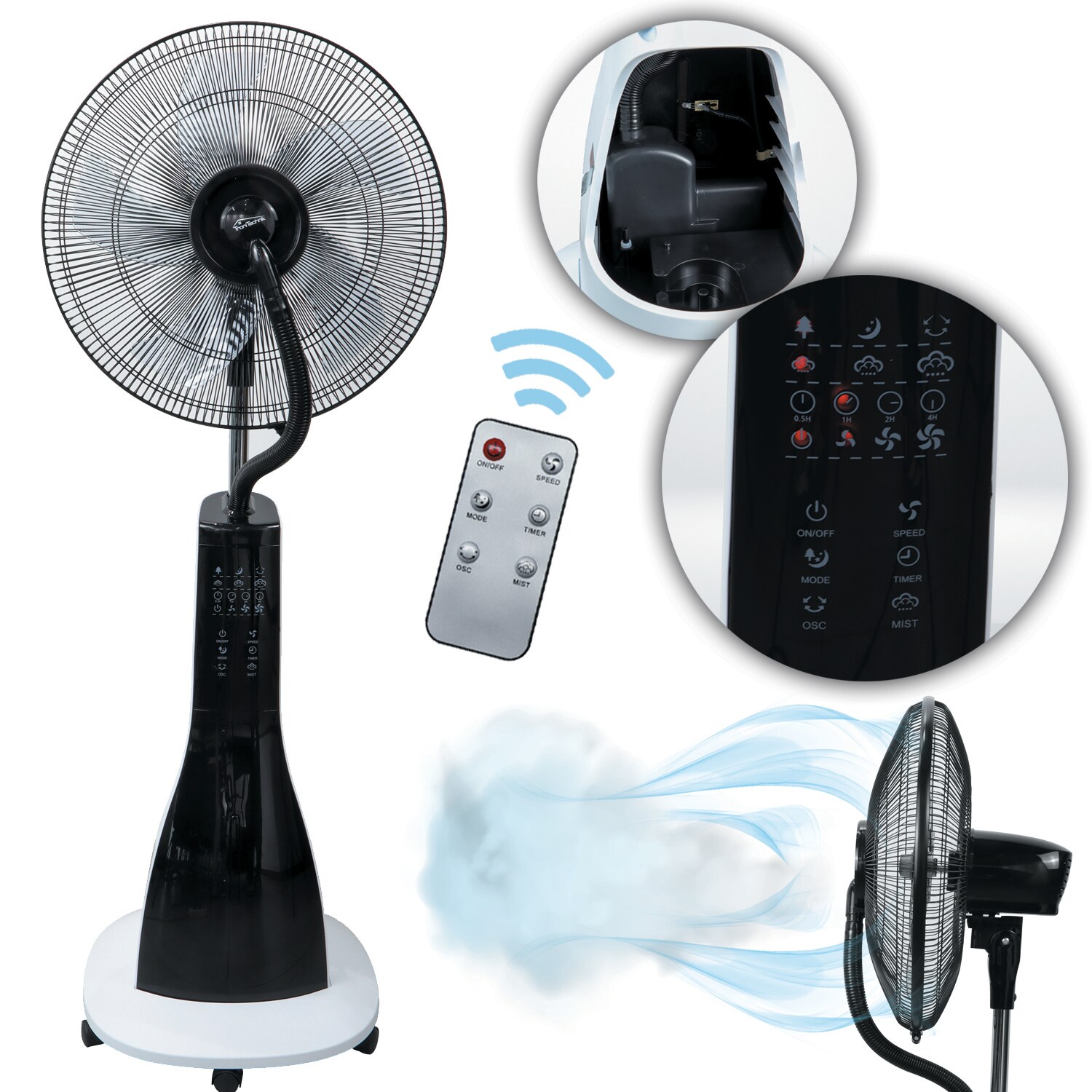 TroniTechnik&reg; Standventilator mit Wasserk&uuml;hlung, Spr&uuml;hnebel Raumbefeuchter, Fernbedienung, Oszillierend, 3 Stufen, Timer - Bild 1