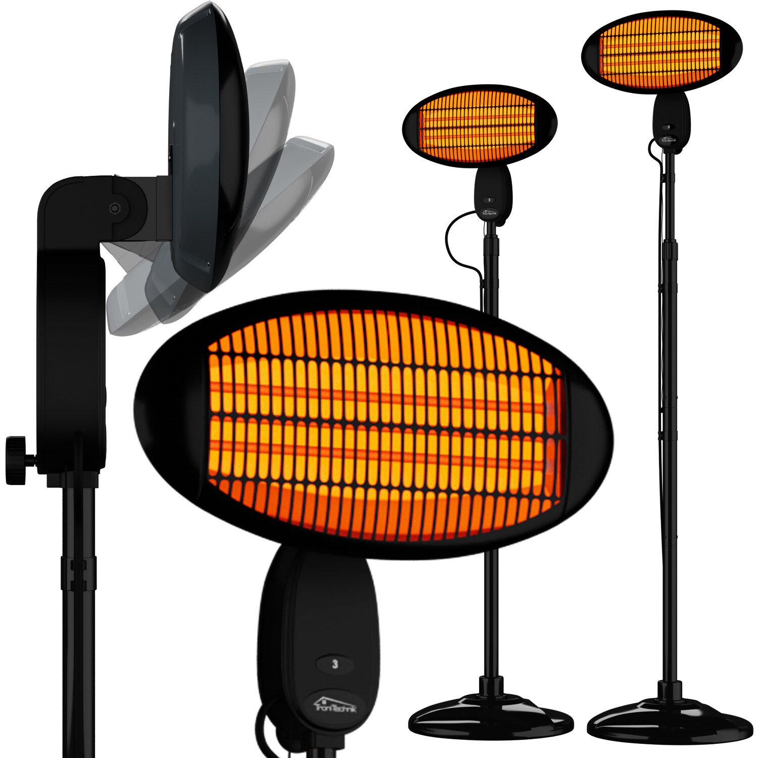 TroniTechnik&reg; Quartz-Heizstrahler mit 3 Stufen, Standstrahler mit verstellbarer Teleskopstange und Kopf, 2000 Watt Terrasse - Bild 1
