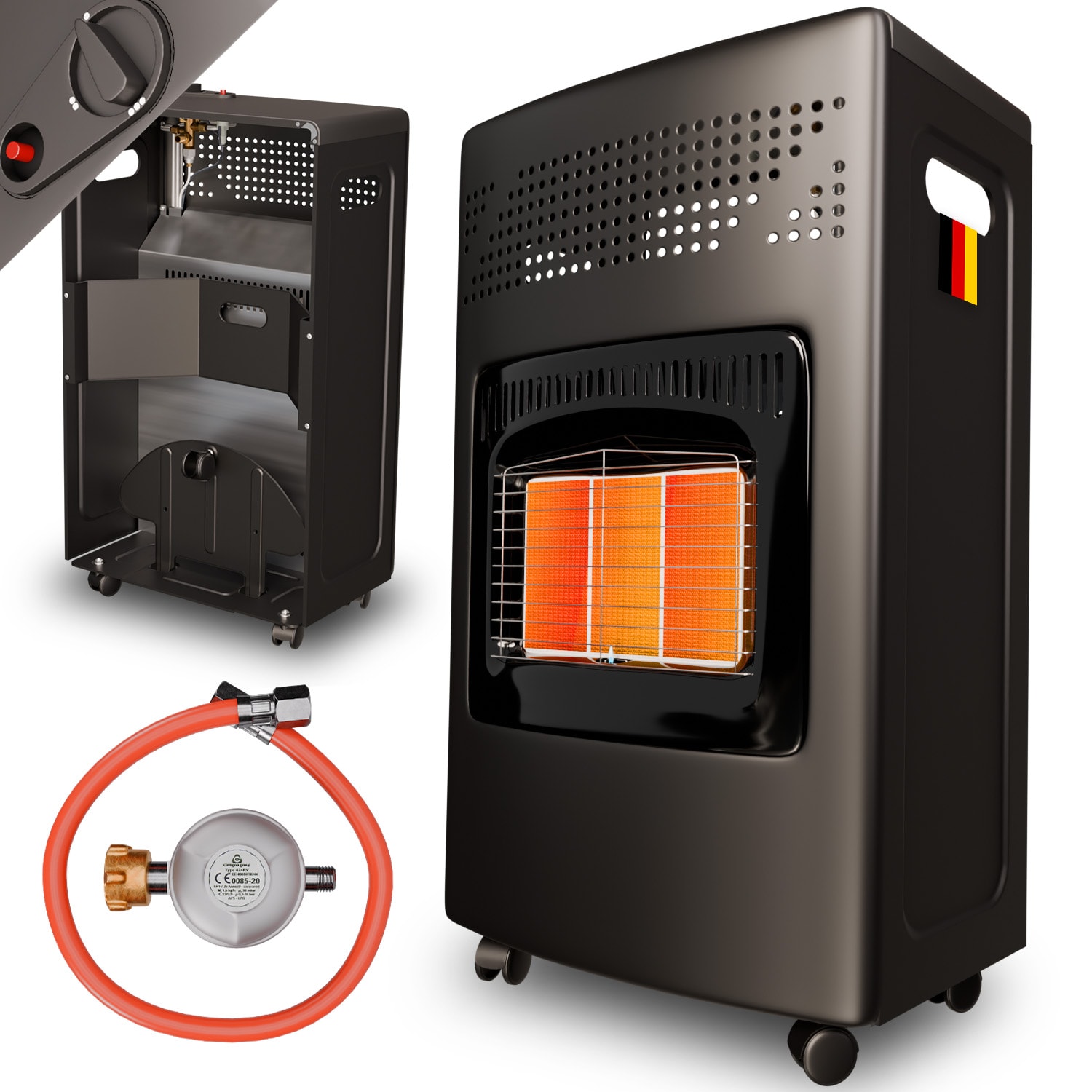 TroniTechnik&reg; Gasheizer Gasheizofen Heizstrahler 4,2 kW Gas Heizung inkl. Gasdruckregler & Gasschlauch 3 Heizstufen 4200W - Bild 1