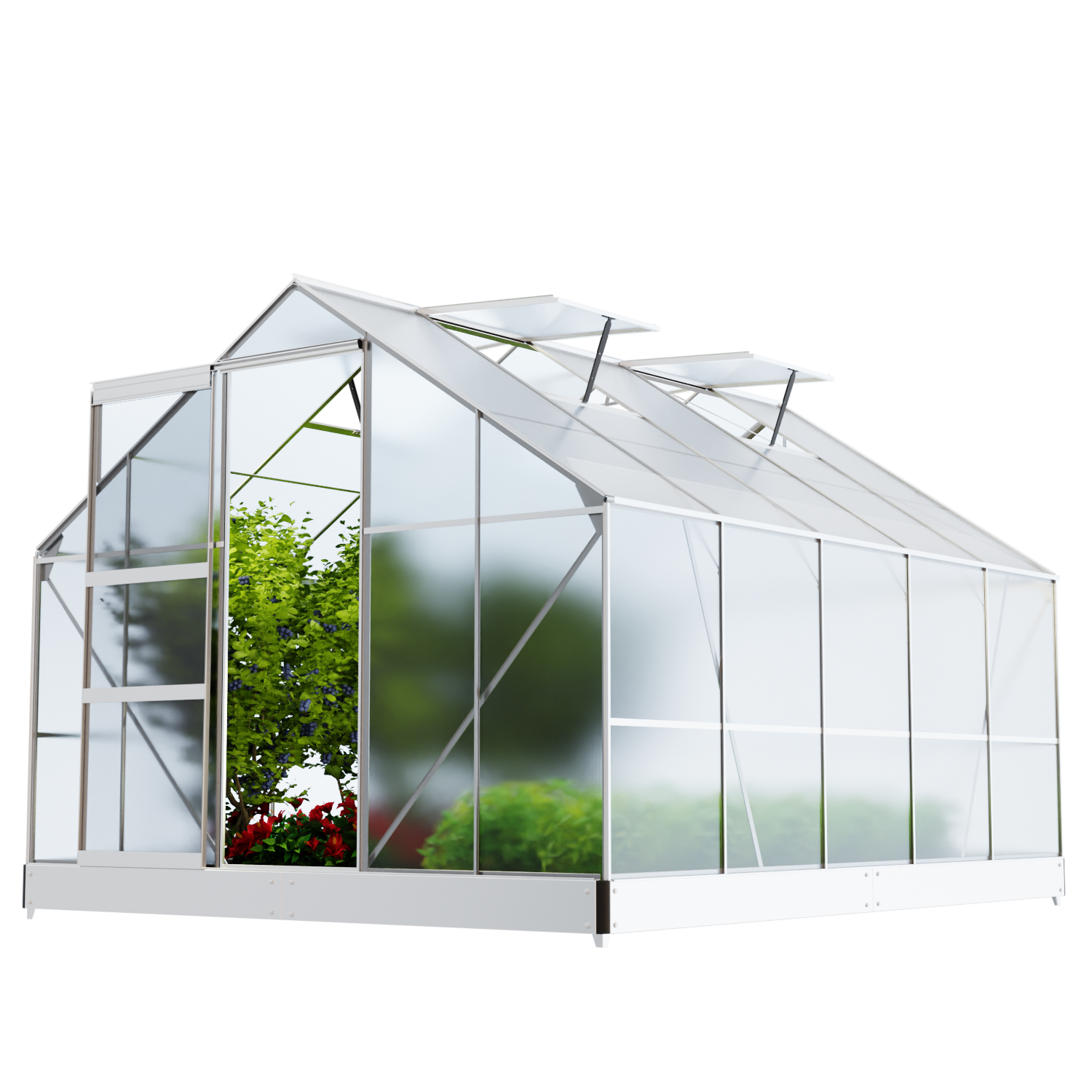 GARMIO® Gewächshaus ARONA 310x250cm für den Garten, Alu Frühbeet inklusive Fundament, 4 Dachfenster Treibhaus Aufzucht