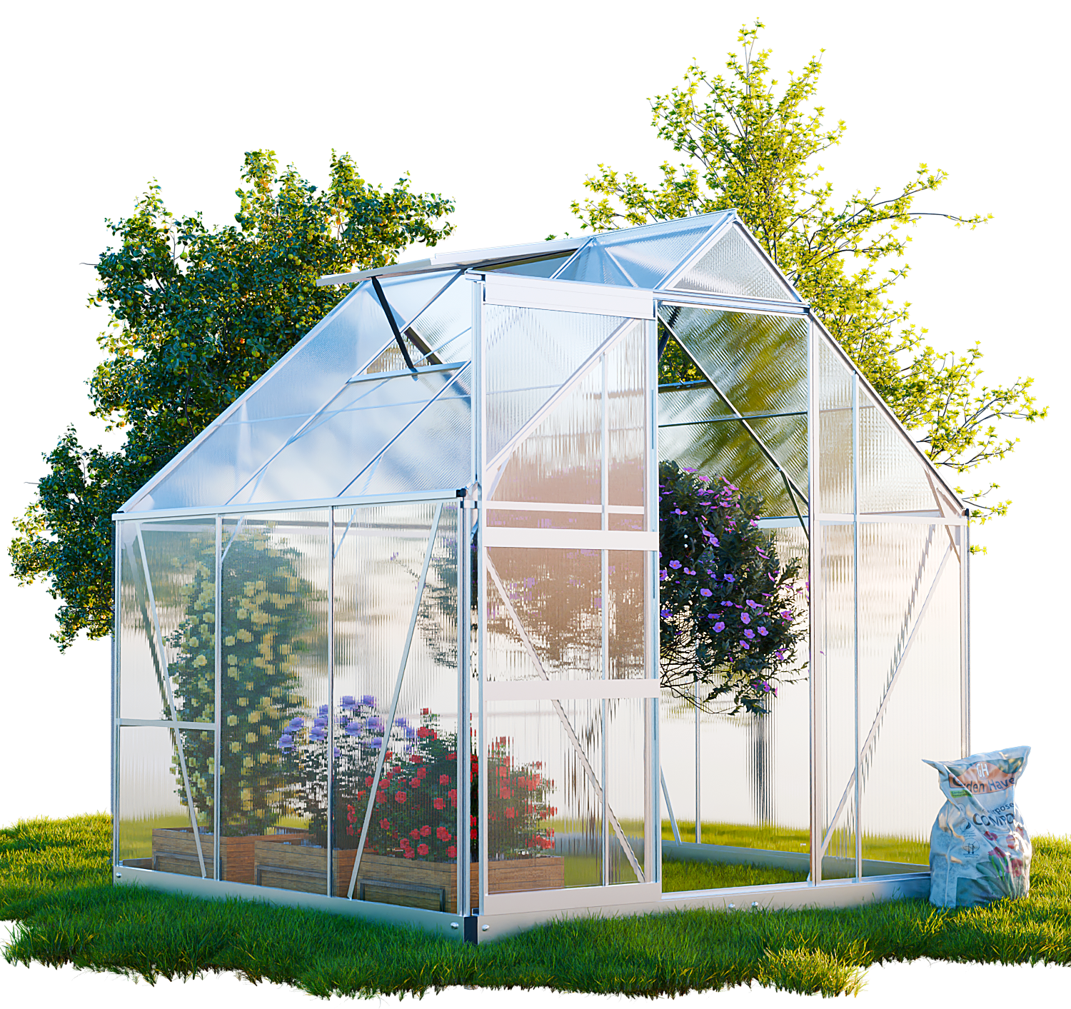 GARMIO&reg; Gew&auml;chshaus CUNEO 190x190cm f&uuml;r den Garten, Alu Fr&uuml;hbeet inklusive Fundament, 2 Dachfenster Treibhaus Aufzucht - Bild 1