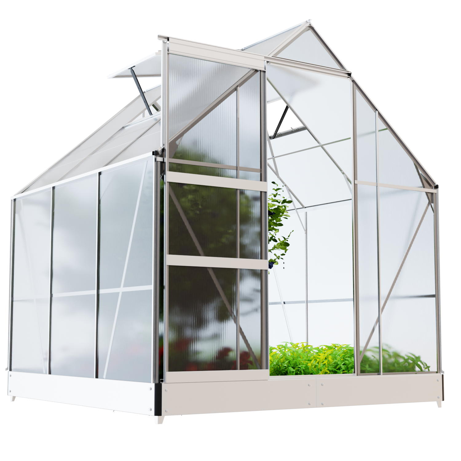 GARMIO® Gewächshaus CUNEO 190x190cm für den Garten, Alu Frühbeet inklusive Fundament, 2 Dachfenster Treibhaus Aufzucht