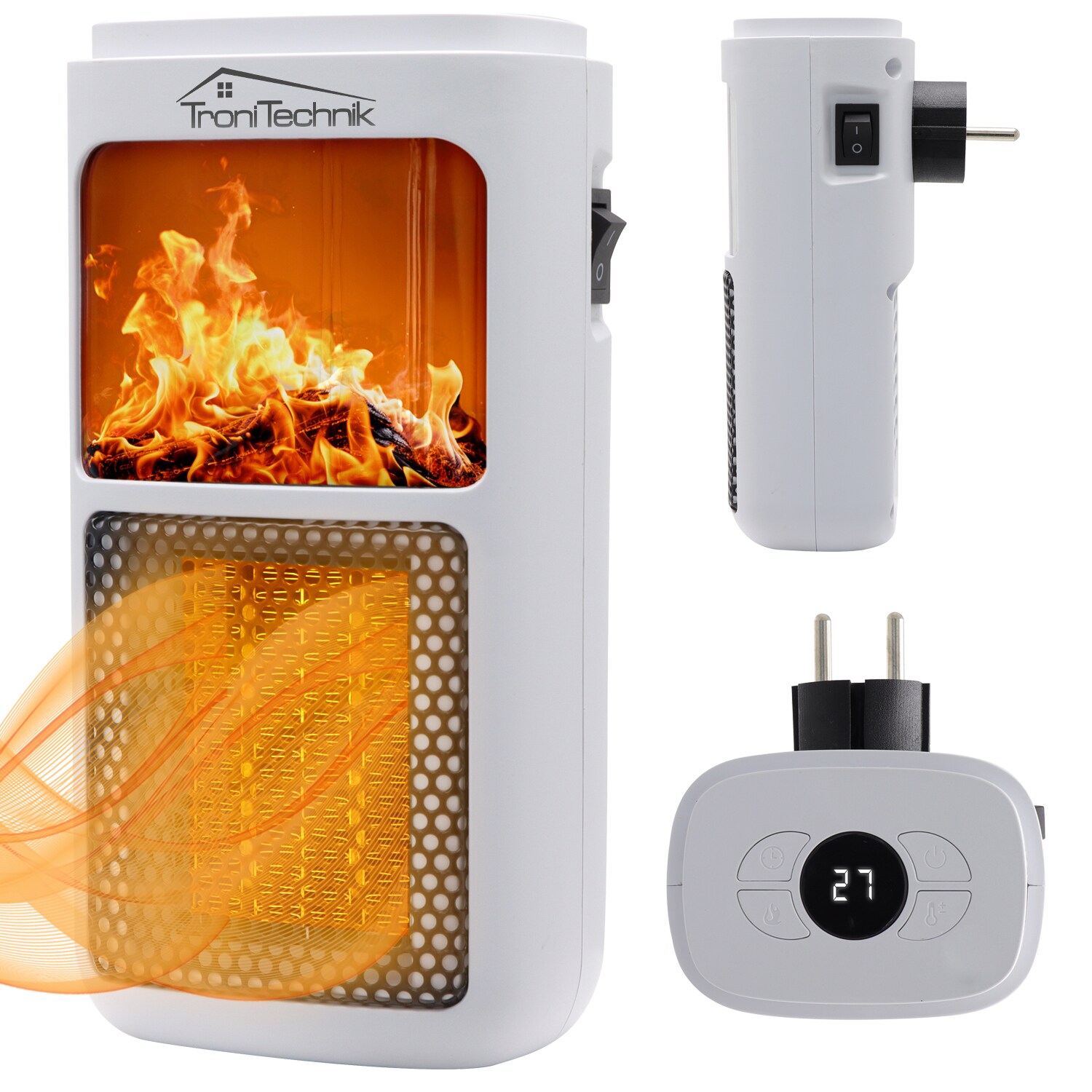 TroniTechnik&reg; Steckdosen Heizl&uuml;fter Energiesparend Mini, Kaminfeuereffekt LCD Display Keramik Heizung mit Thermostat 400W - Bild 1