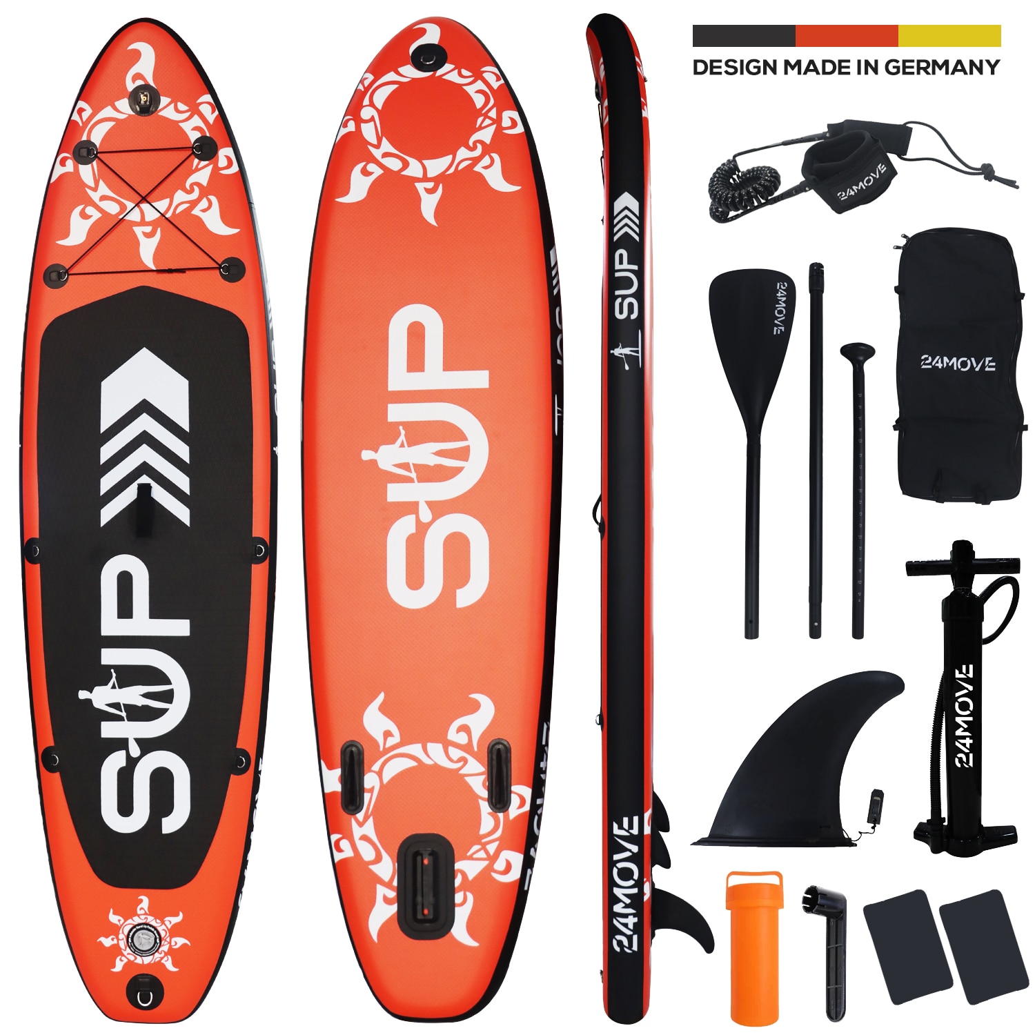 24MOVE&reg; Standup Paddle Board SUP, inkl. umfangreichem Zubeh&ouml;r, Paddel und Hochdruckpumpe, ROT, 305x76x15cm - Bild 1