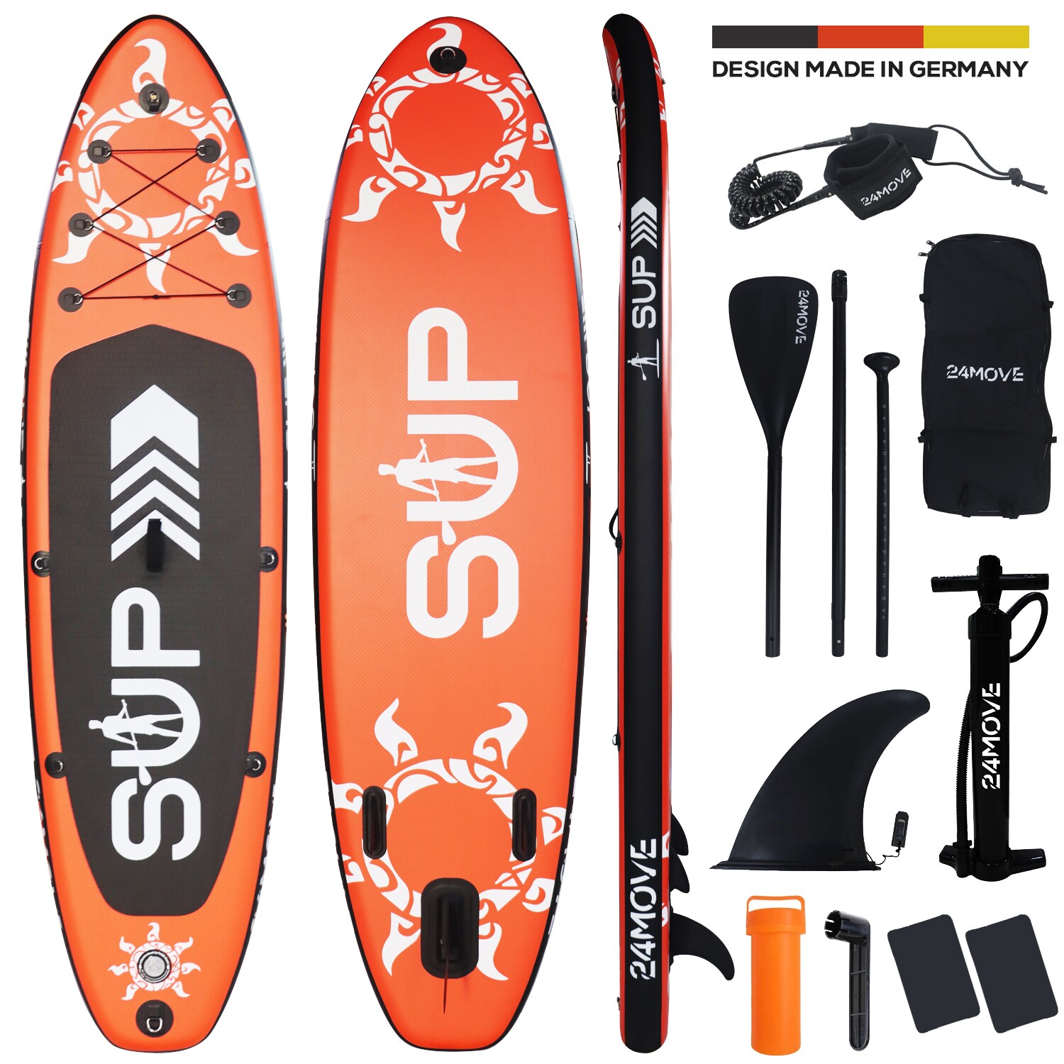 24MOVE&reg; Standup Paddle Board SUP, inkl. umfangreichem Zubeh&ouml;r, Paddel und Hochdruckpumpe, ROT, 366x80x15cm - Bild 1