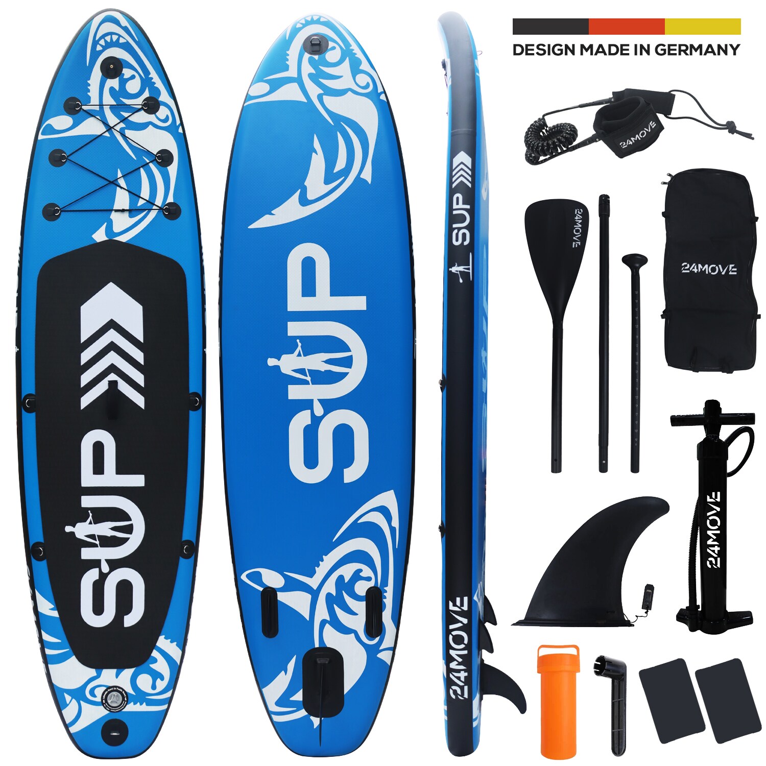24MOVE&reg; Standup Paddle Board SUP, inkl. umfangreichem Zubeh&ouml;r, Paddel und Hochdruckpumpe, BLAU, 320x80x15 cm - Bild 1
