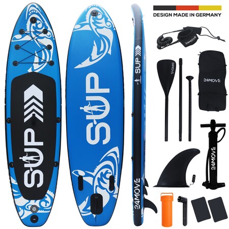 24MOVE® Standup Paddle Board SUP, inkl. Zubehör, Paddel und Hochdruckpumpe, BLAU, 320x80x15 cm