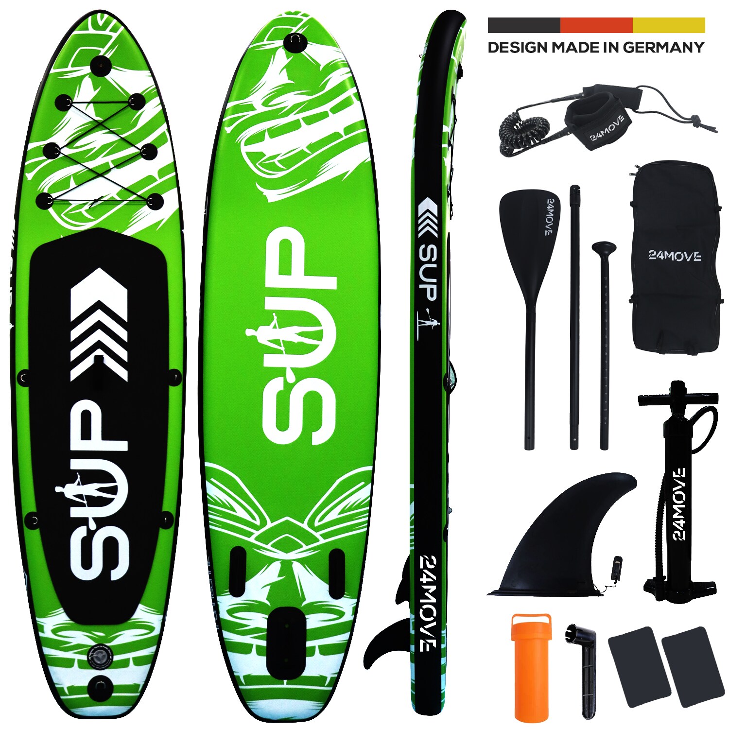 24MOVE&reg; Standup Paddle Board SUP, inkl. umfangreichem Zubeh&ouml;r, Paddel und Hochdruckpumpe, GR&Uuml;N, 320x80x15 cm - Bild 1