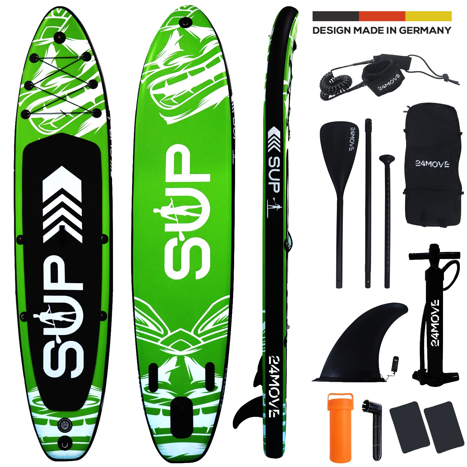 24MOVE&reg; Standup Paddle Board SUP, inkl. umfangreichem Zubeh&ouml;r, Paddel und Hochdruckpumpe, GR&Uuml;N, 366x80x15cm - Bild 1