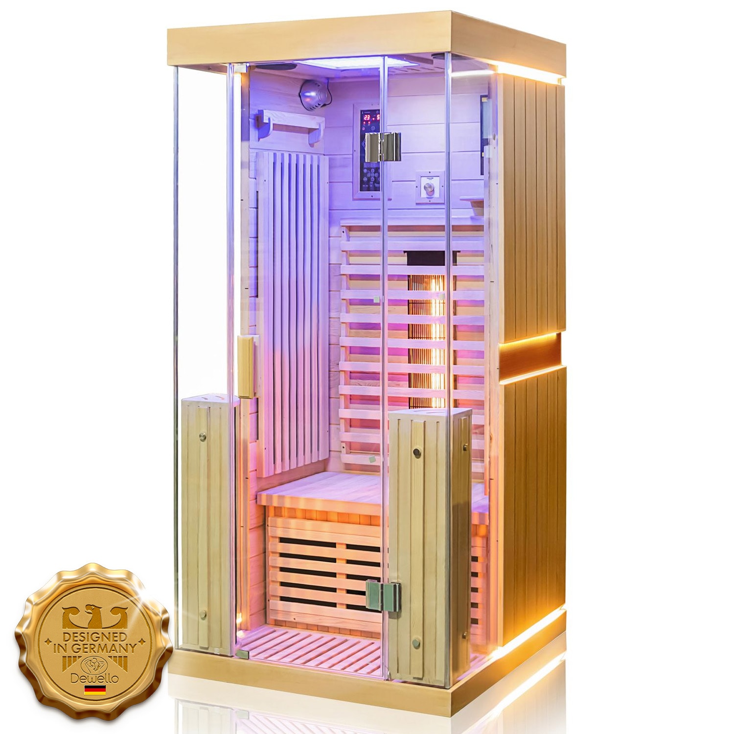 Dewello&reg; Infrarotkabine Infrarotsauna KINGSTON 90cm x 90cm inkl. 3 Vollspektrumstrahler, 4 Karbonstrahler, Farblicht,LED - Bild 1
