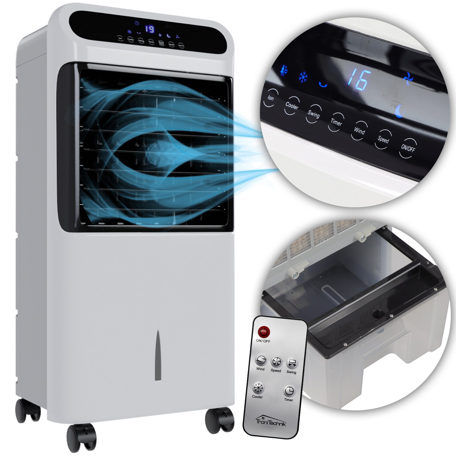 TroniTechnik® Mobiles Klimagerät 5in1 Klimaanlage Luftkühler LK06 5 in 1 Ventilator, inkl. Fernbedienung, Filter, Wasser