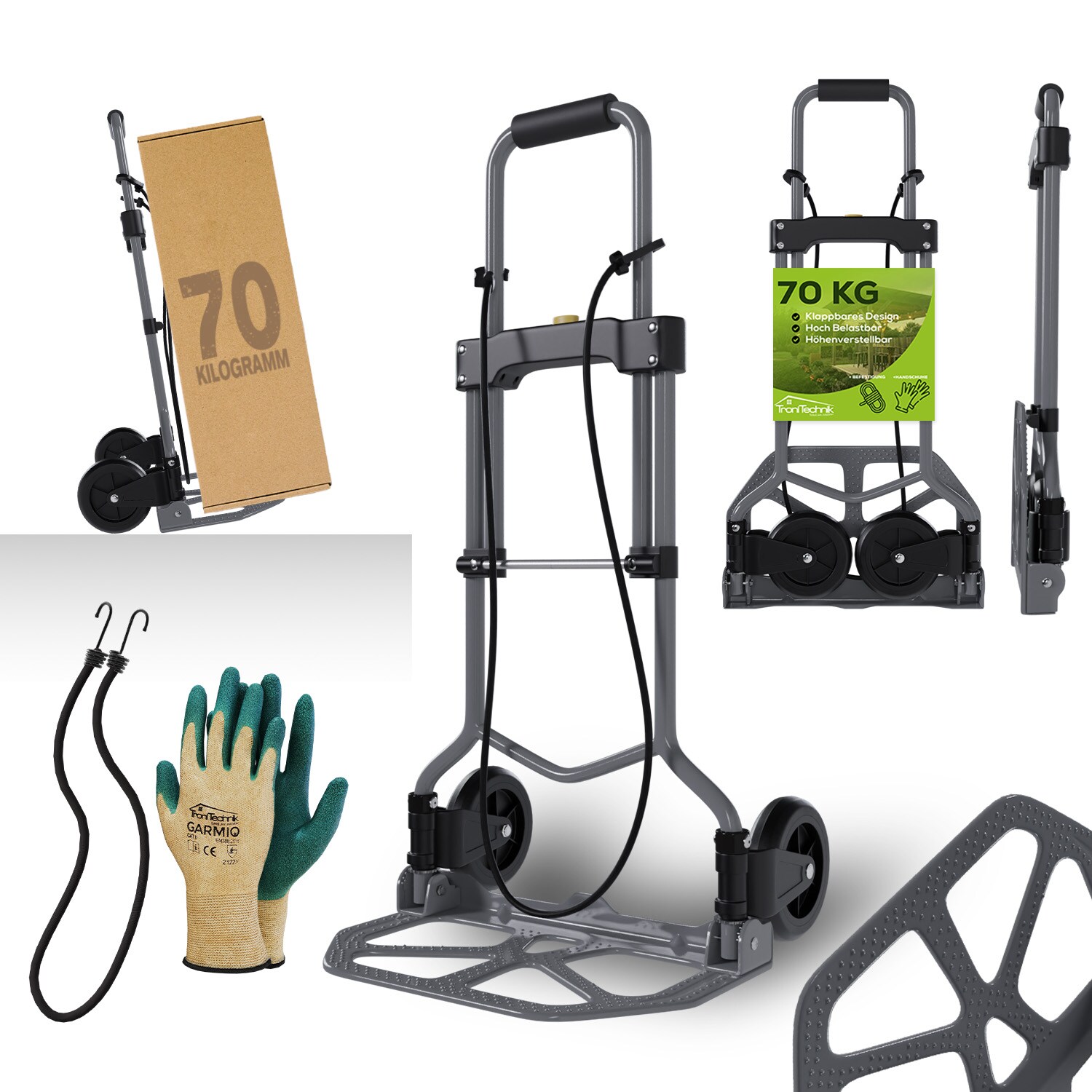 TroniTechnik® Sackkarre SK-02 Handkarre klappbar, Transportkarre bis 60kg, Klappwagen aus Metall – Transportwagen | 04062048010041