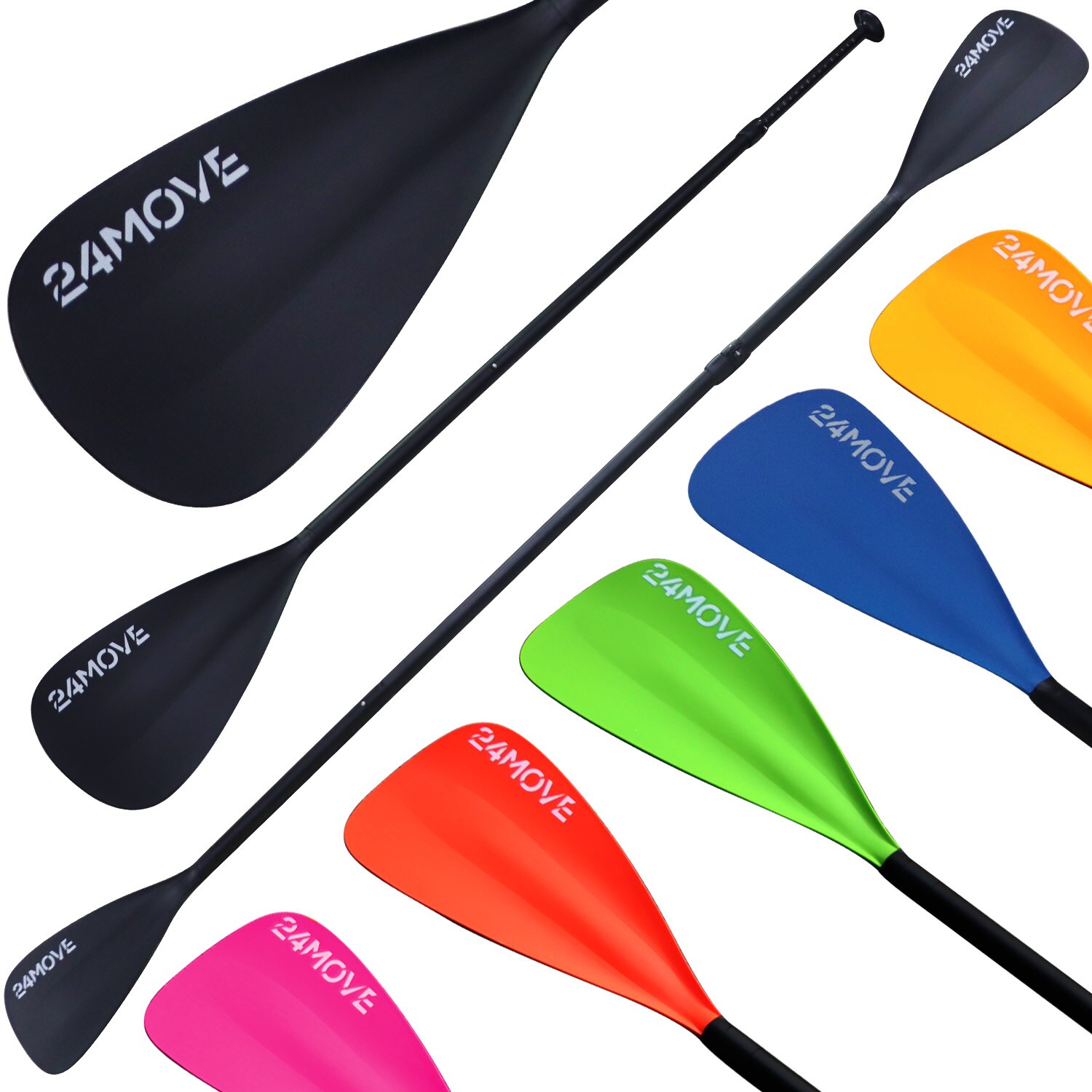 24MOVE® Paddel Doppelpaddel 2 in 1 Teleskoppaddel Stechpaddel für SUP Stand Up Board , Kajak, Leicht aus Aluminium 230cm, verstellbar